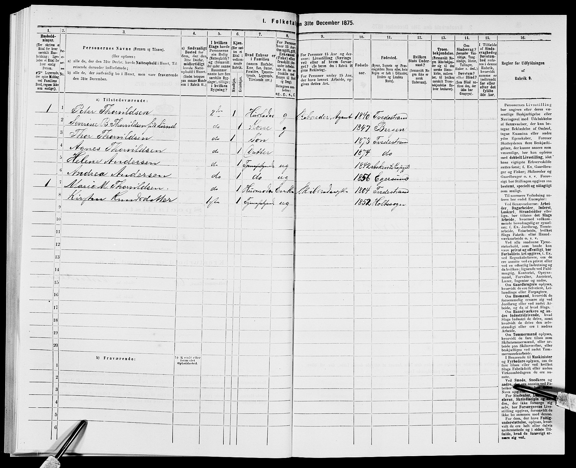 SAK, Folketelling 1875 for 0902B Holt prestegjeld, Tvedestrand ladested, 1875, s. 298