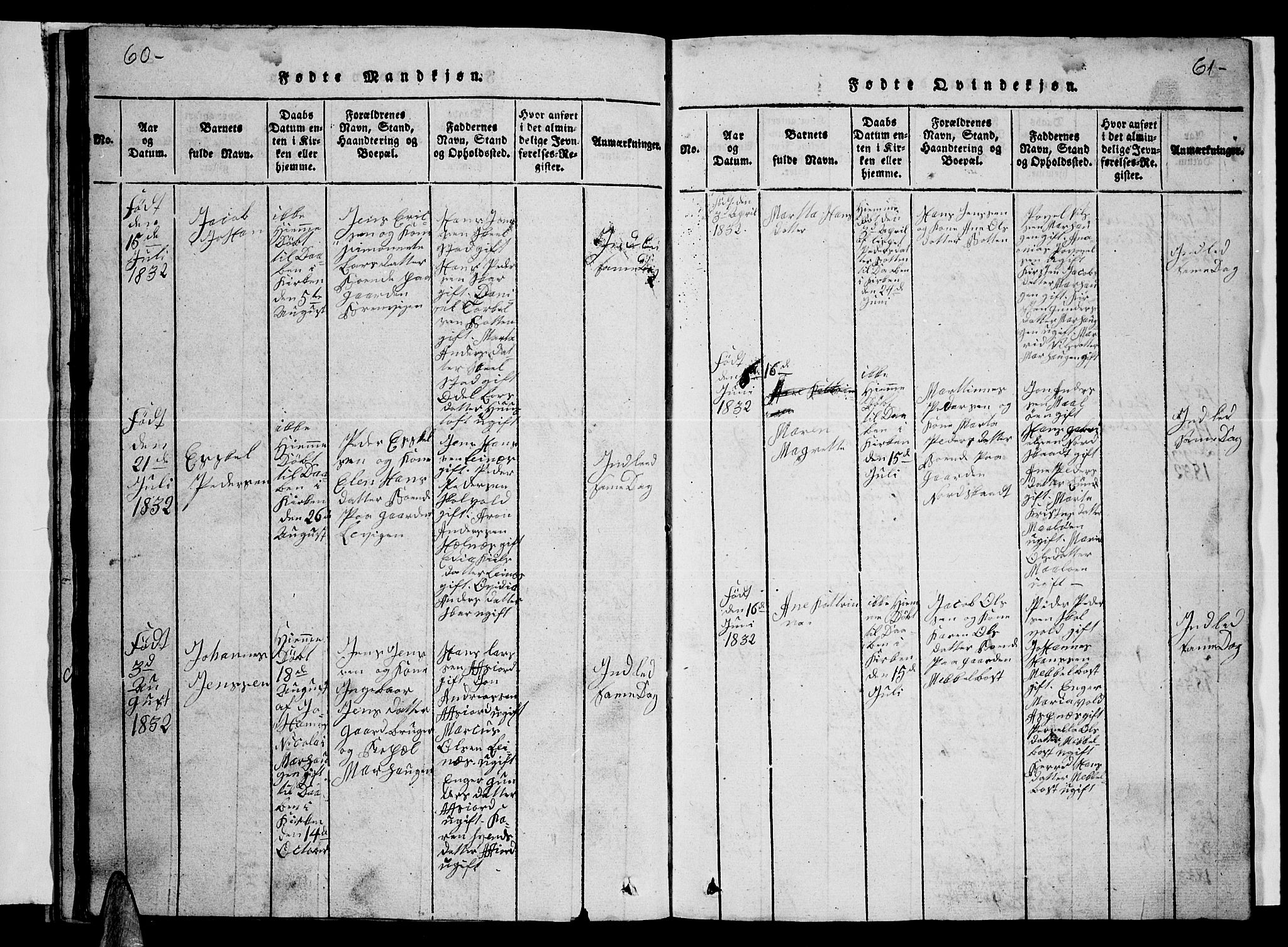 Ministerialprotokoller, klokkerbøker og fødselsregistre - Nordland, AV/SAT-A-1459/857/L0826: Klokkerbok nr. 857C01, 1821-1852, s. 60-61