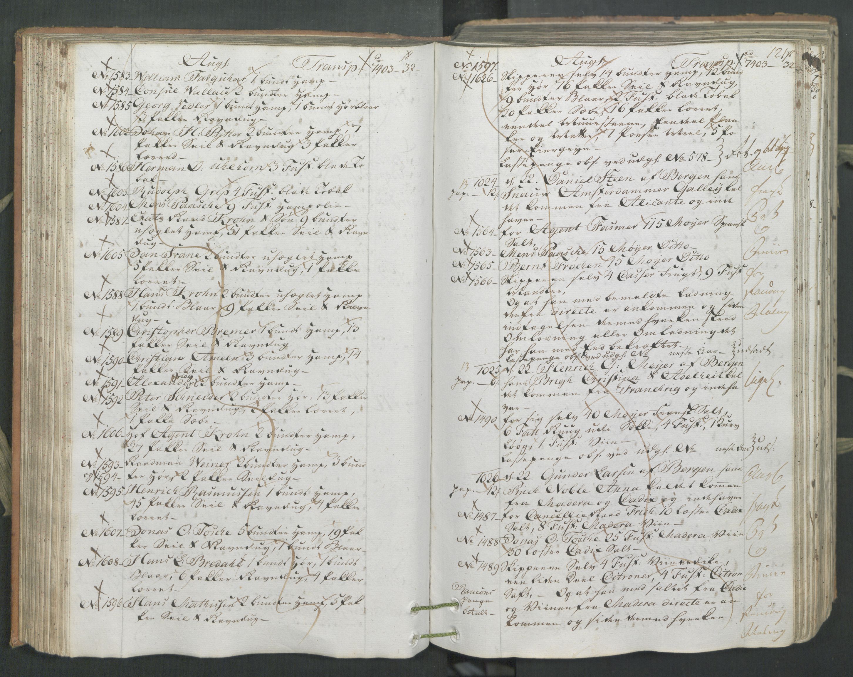 Generaltollkammeret, tollregnskaper, AV/RA-EA-5490/R26/L0222/0001: Tollregnskaper Bergen A / Inngående hovedtollbok, 1786, s. 120b-121a