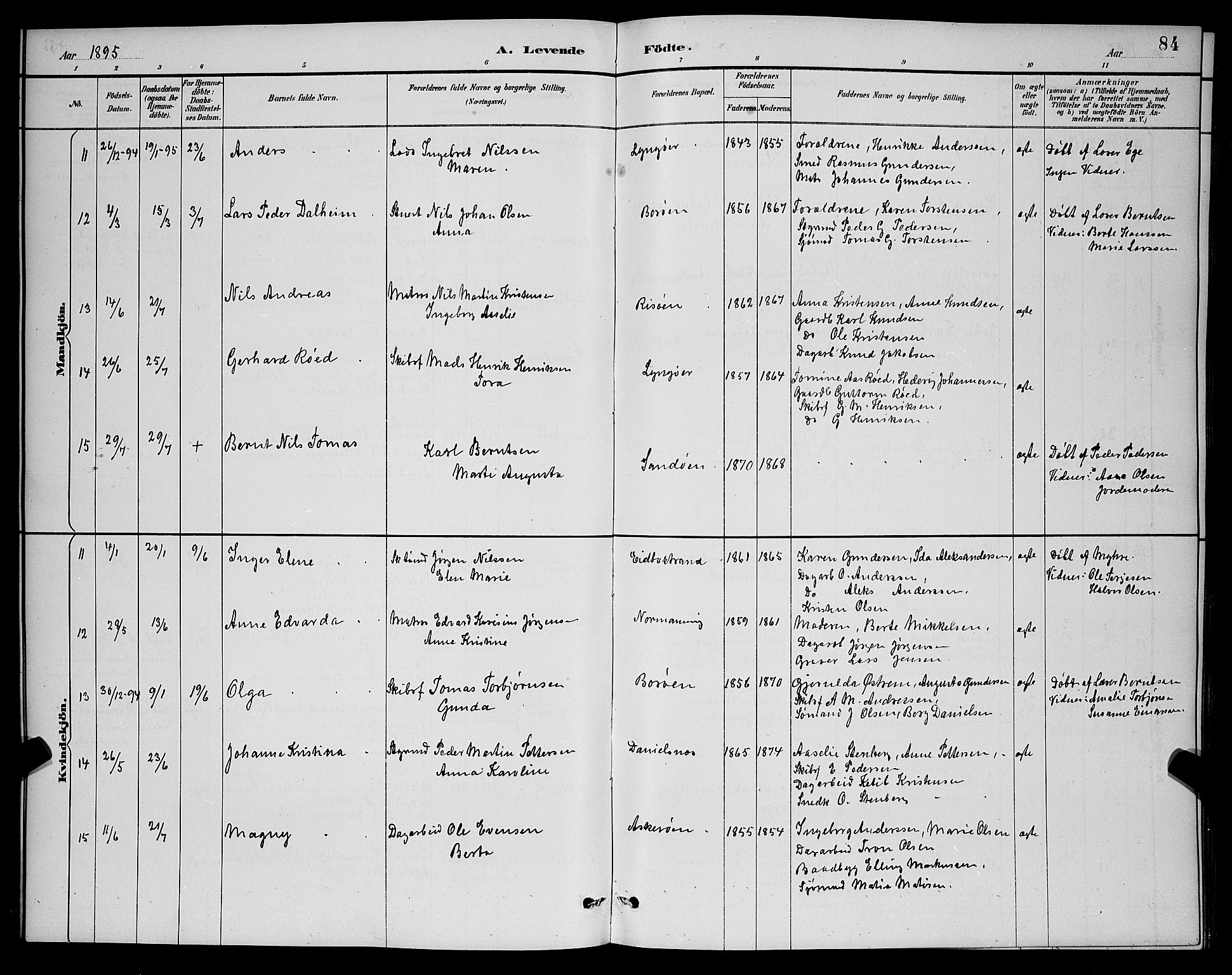 Dypvåg sokneprestkontor, AV/SAK-1111-0007/F/Fb/Fba/L0013: Klokkerbok nr. B 13, 1887-1900, s. 84