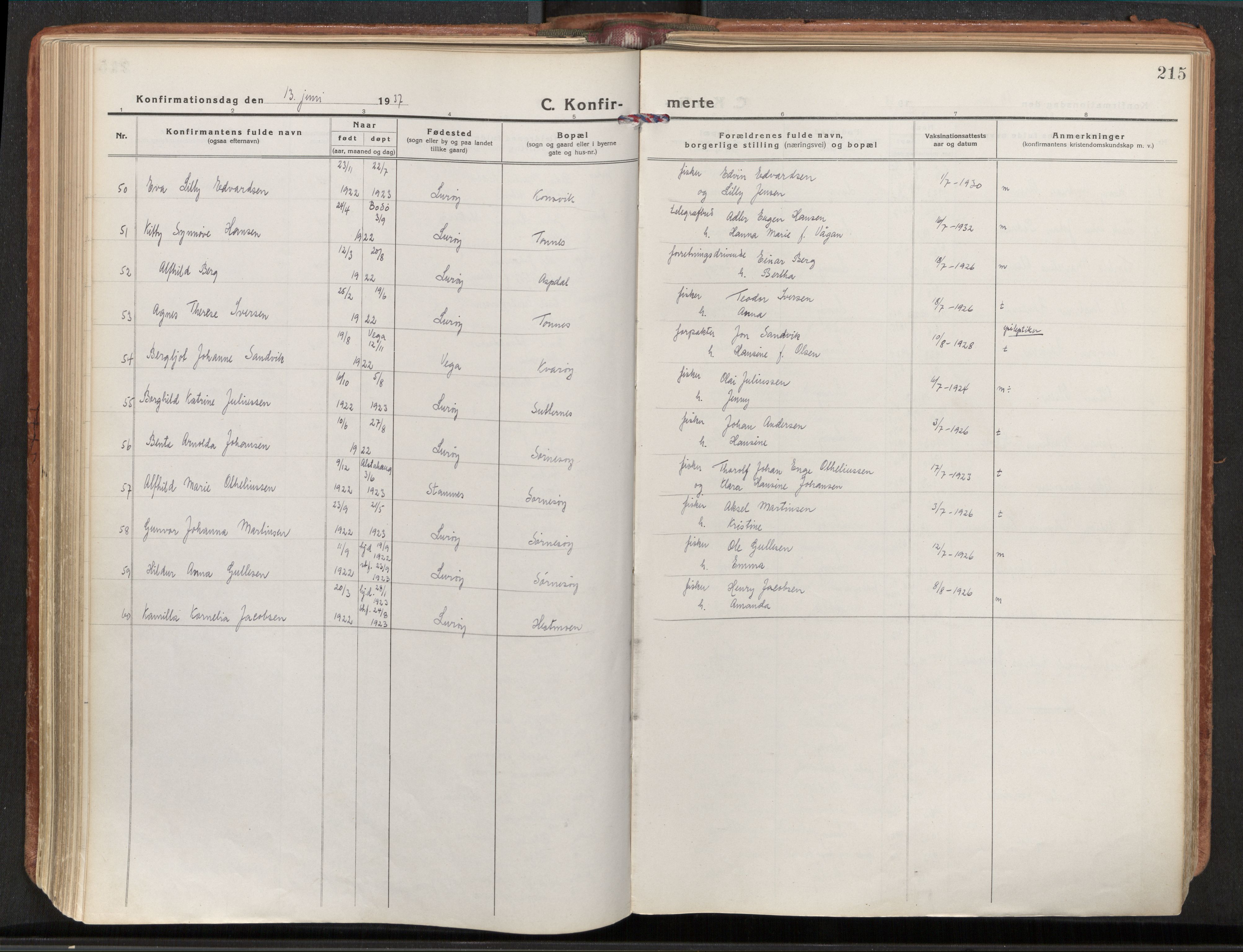 Ministerialprotokoller, klokkerbøker og fødselsregistre - Nordland, AV/SAT-A-1459/839/L0570: Ministerialbok nr. 839A07, 1923-1942, s. 215