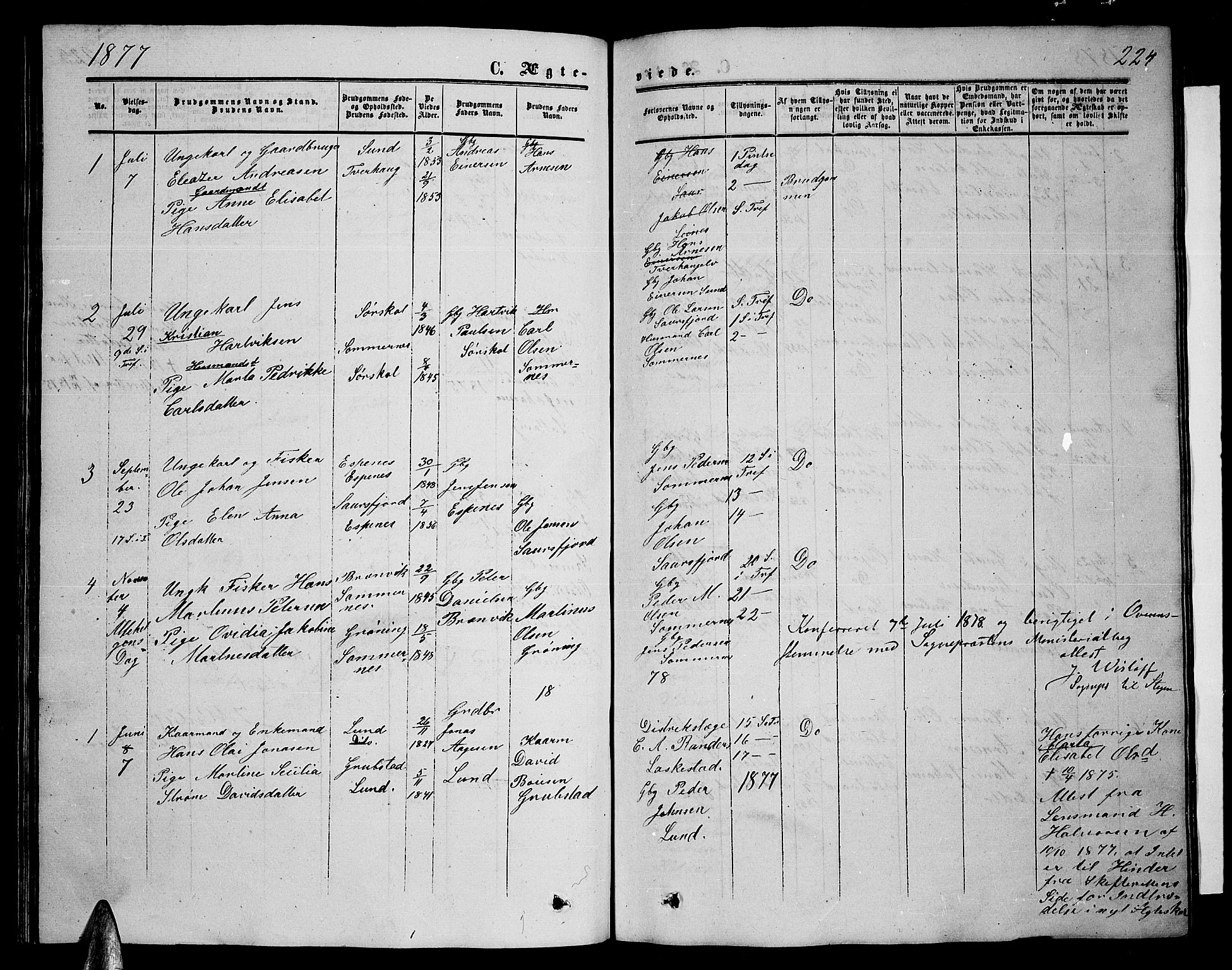 Ministerialprotokoller, klokkerbøker og fødselsregistre - Nordland, AV/SAT-A-1459/857/L0827: Klokkerbok nr. 857C02, 1852-1879, s. 224