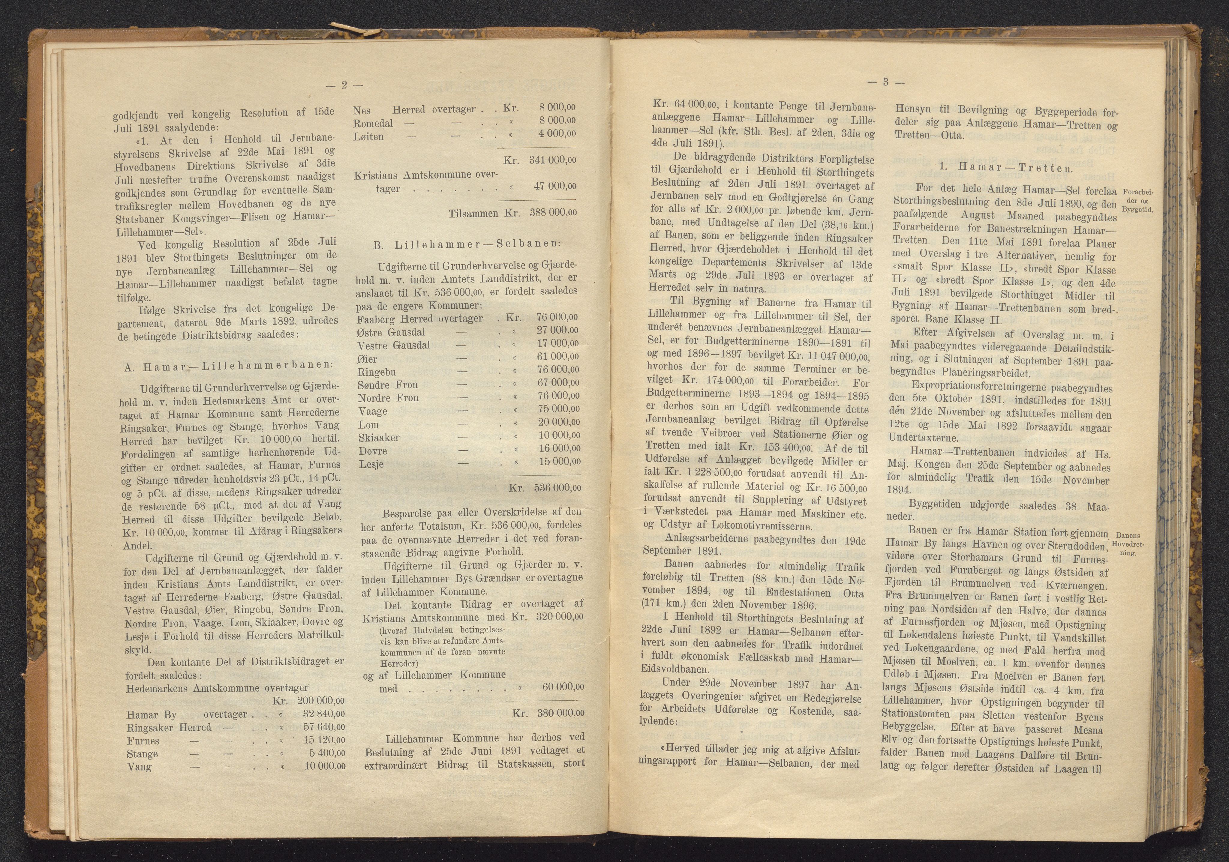 Norges Statsbaner Bibliotek (NSB), AV/SAKO-A-355/E/Ea/L0162/0001: Jernbanedrift (656.2) / Avslutningsrapport for jernbaneanlegg Eidanger - Brevik / Hamar - Sel / Kristiansand - Byglandsfjord / Kongsvinger - Flisa, 1899