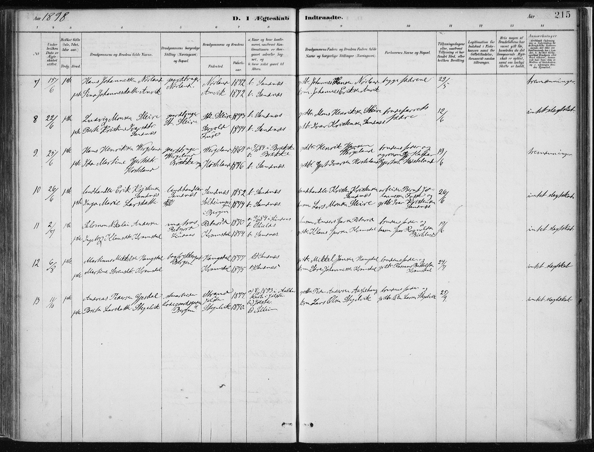 Masfjorden sokneprestembete, AV/SAB-A-77001: Ministerialbok nr. B  1, 1876-1899, s. 215