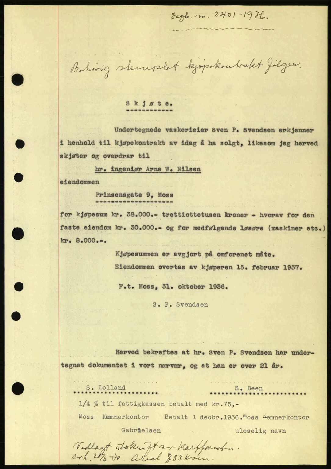 Moss sorenskriveri, SAO/A-10168: Pantebok nr. A2, 1936-1937, Dagboknr: 2401/1936