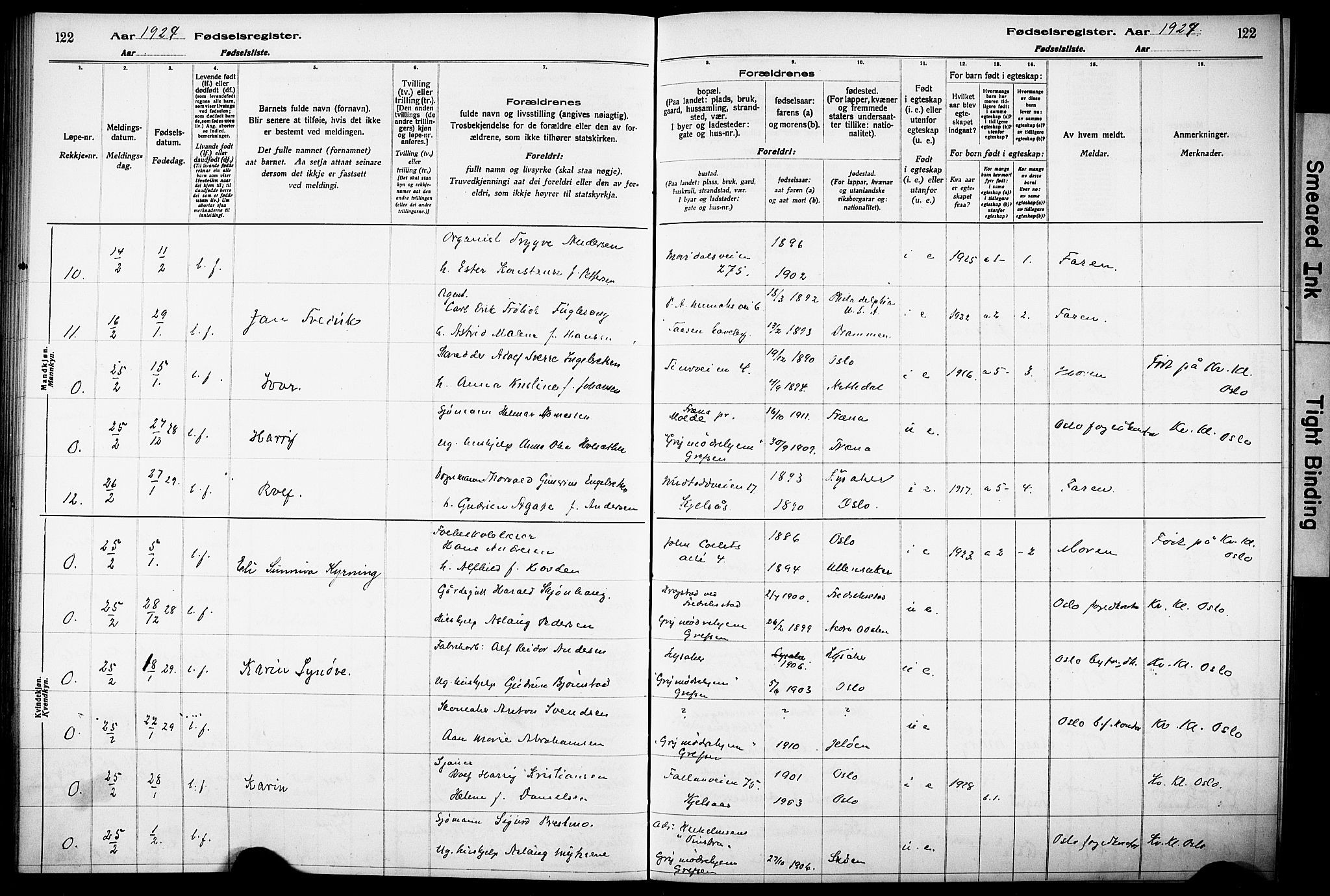 Vestre Aker prestekontor Kirkebøker, AV/SAO-A-10025/J/Ja/L0003: Fødselsregister nr. 3, 1926-1930, s. 122