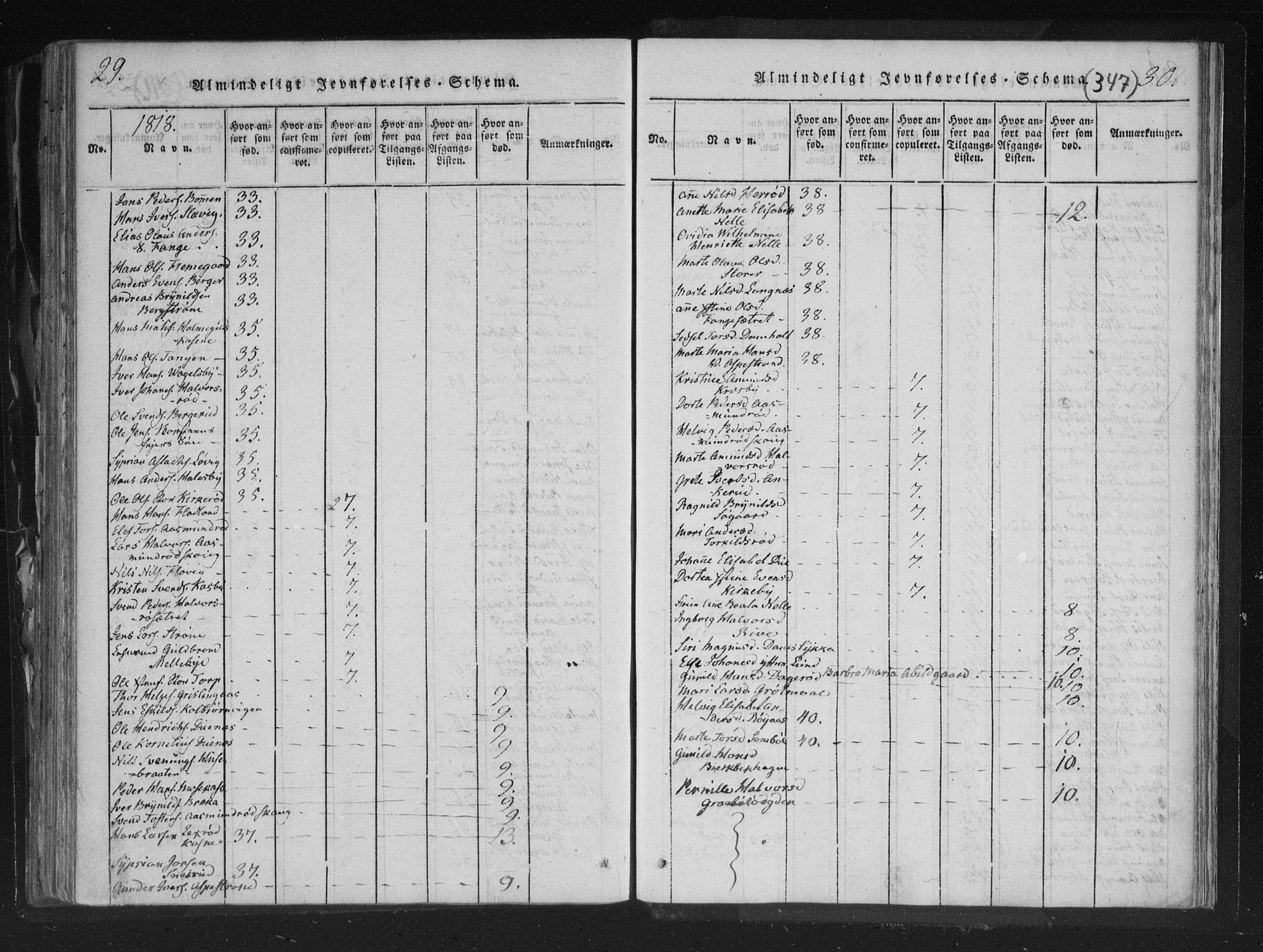 Aremark prestekontor Kirkebøker, AV/SAO-A-10899/F/Fc/L0001: Ministerialbok nr. III 1, 1814-1834, s. 29-30