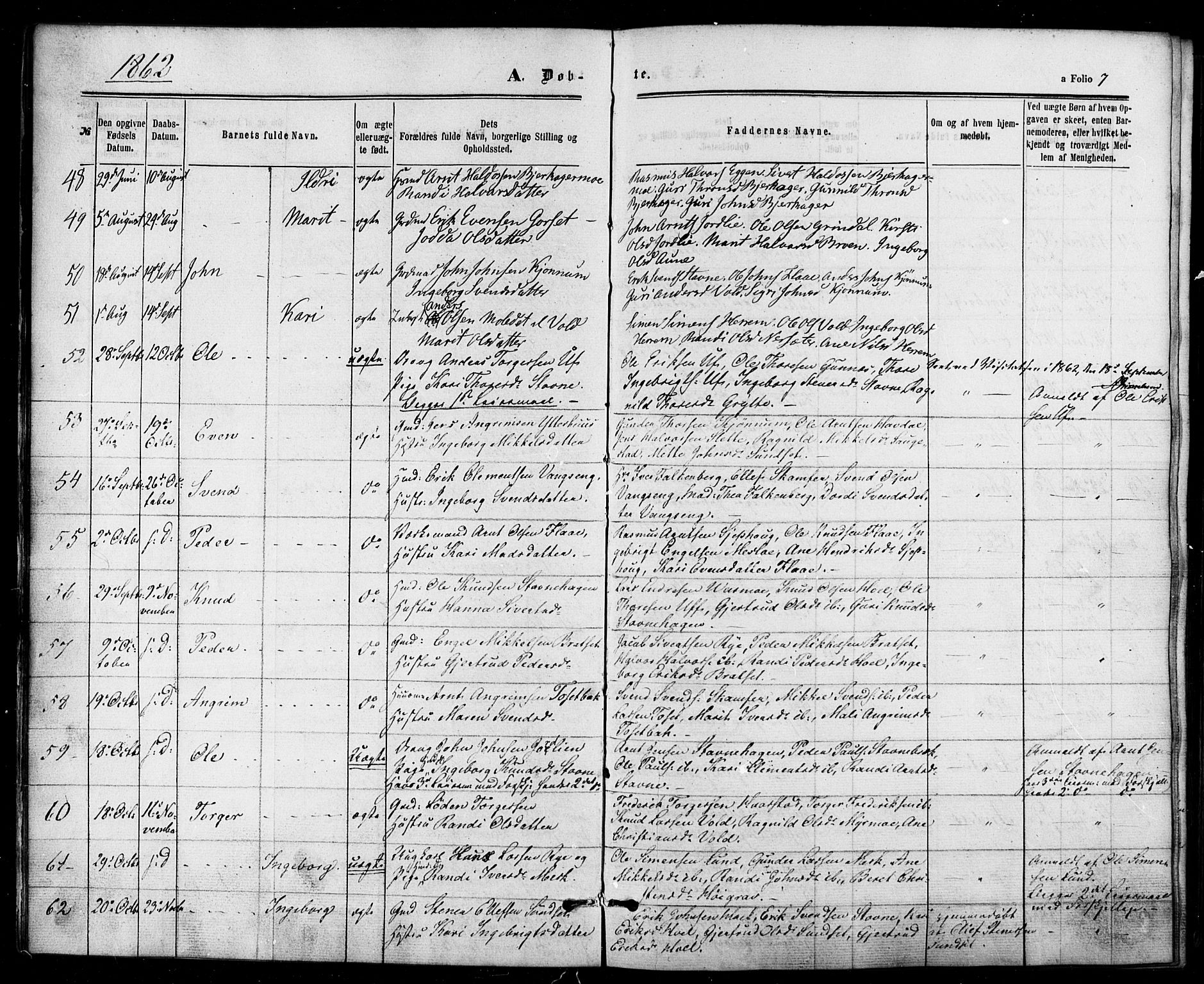 Ministerialprotokoller, klokkerbøker og fødselsregistre - Sør-Trøndelag, SAT/A-1456/674/L0870: Ministerialbok nr. 674A02, 1861-1879, s. 7