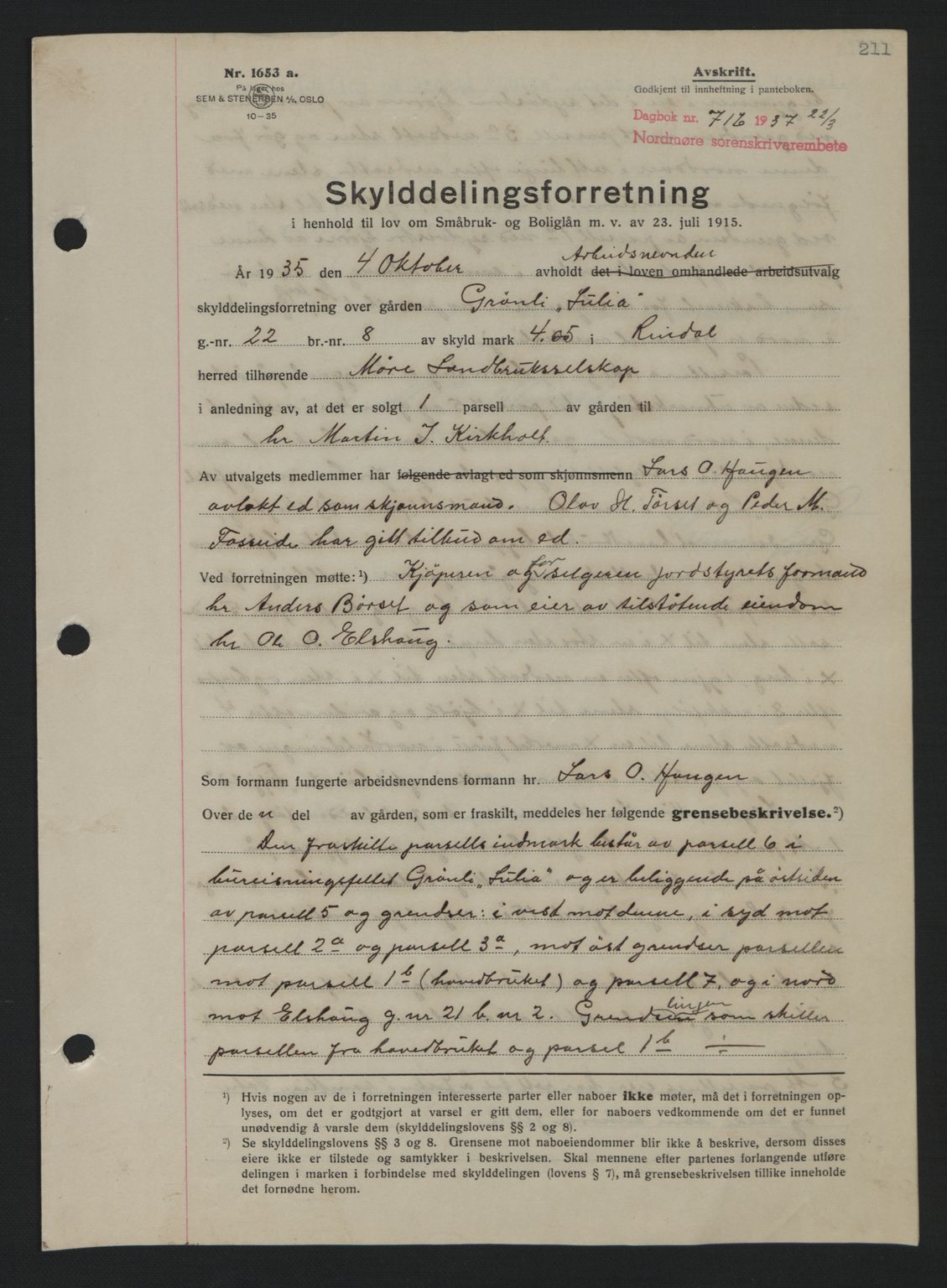 Nordmøre sorenskriveri, SAT/A-4132/1/2/2Ca: Pantebok nr. A81, 1937-1937, Dagboknr: 716/1937