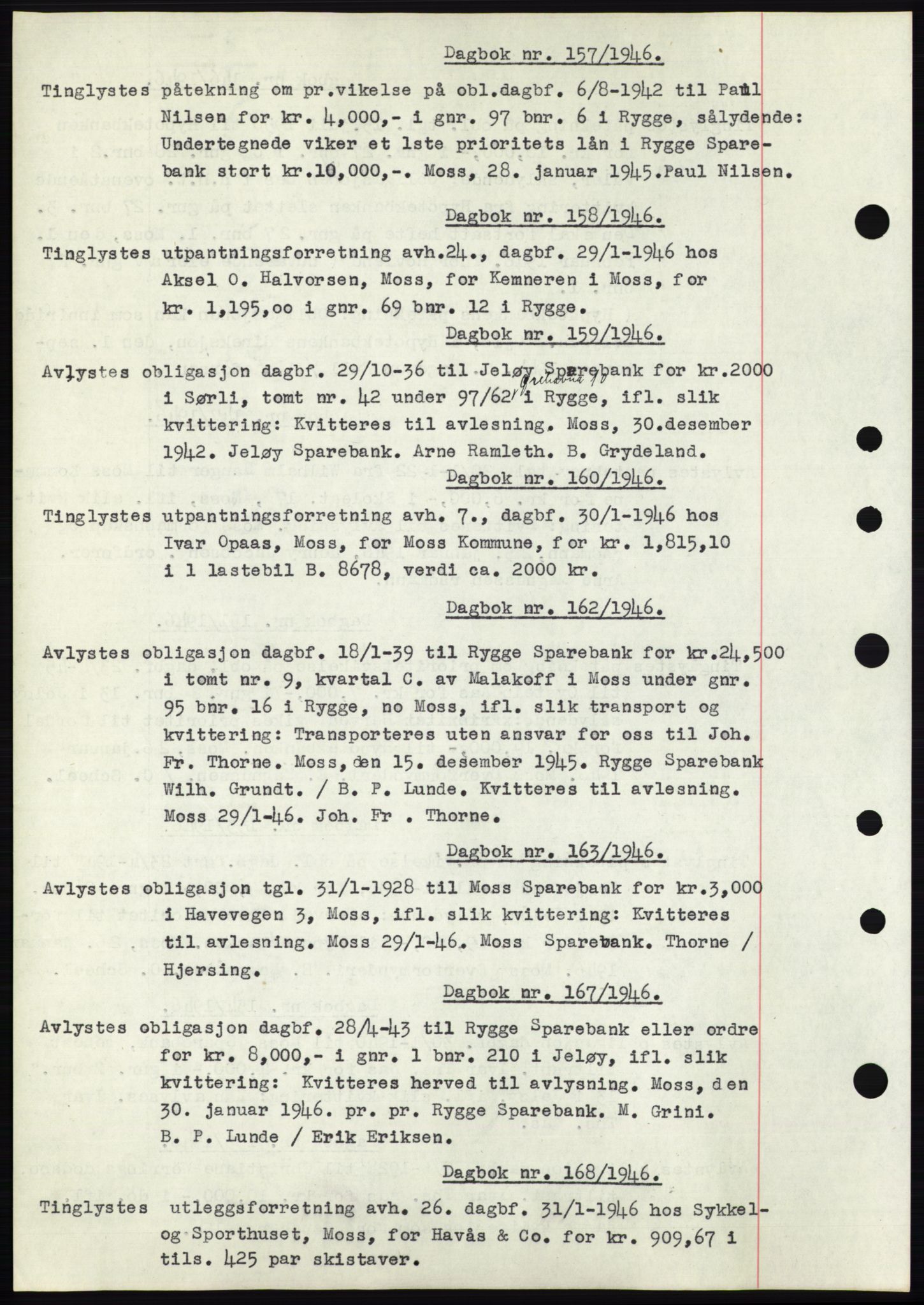 Moss sorenskriveri, SAO/A-10168: Pantebok nr. C10, 1938-1950, Dagboknr: 157/1946