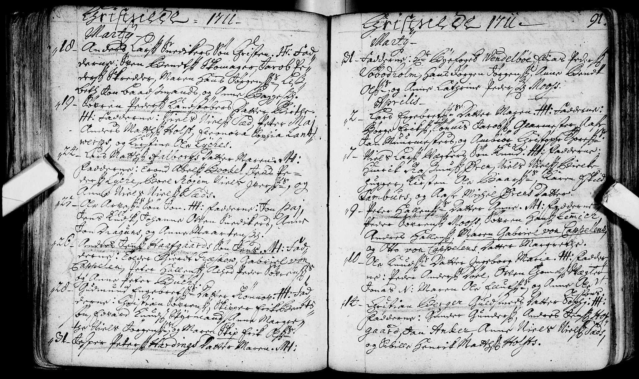 Bragernes kirkebøker, SAKO/A-6/F/Fa/L0003: Ministerialbok nr. I 3, 1706-1734, s. 91