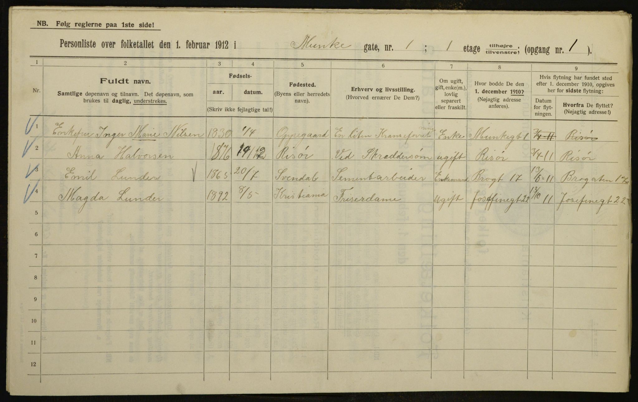 OBA, Kommunal folketelling 1.2.1912 for Kristiania, 1912, s. 68455