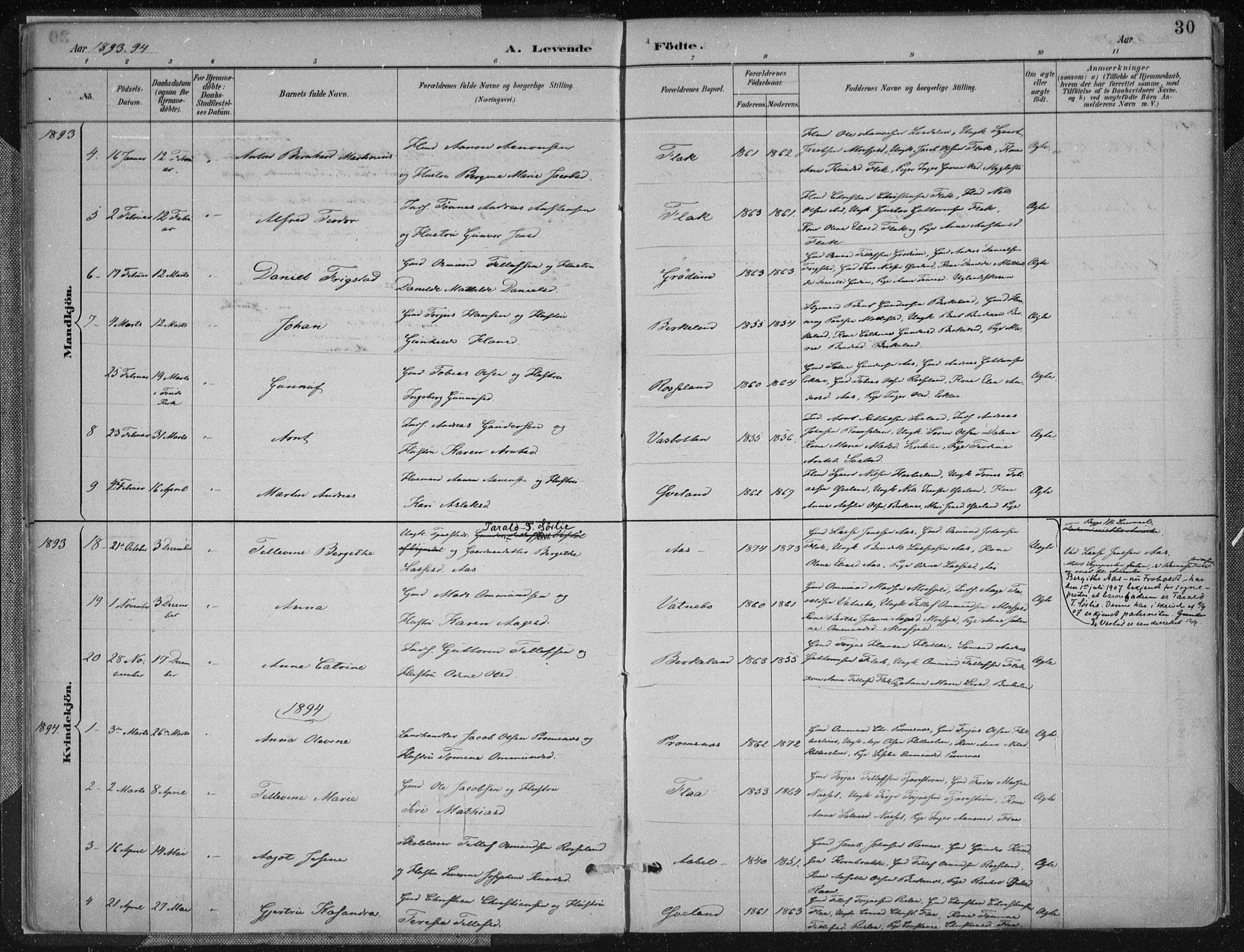 Birkenes sokneprestkontor, SAK/1111-0004/F/Fa/L0005: Ministerialbok nr. A 5, 1887-1907, s. 30