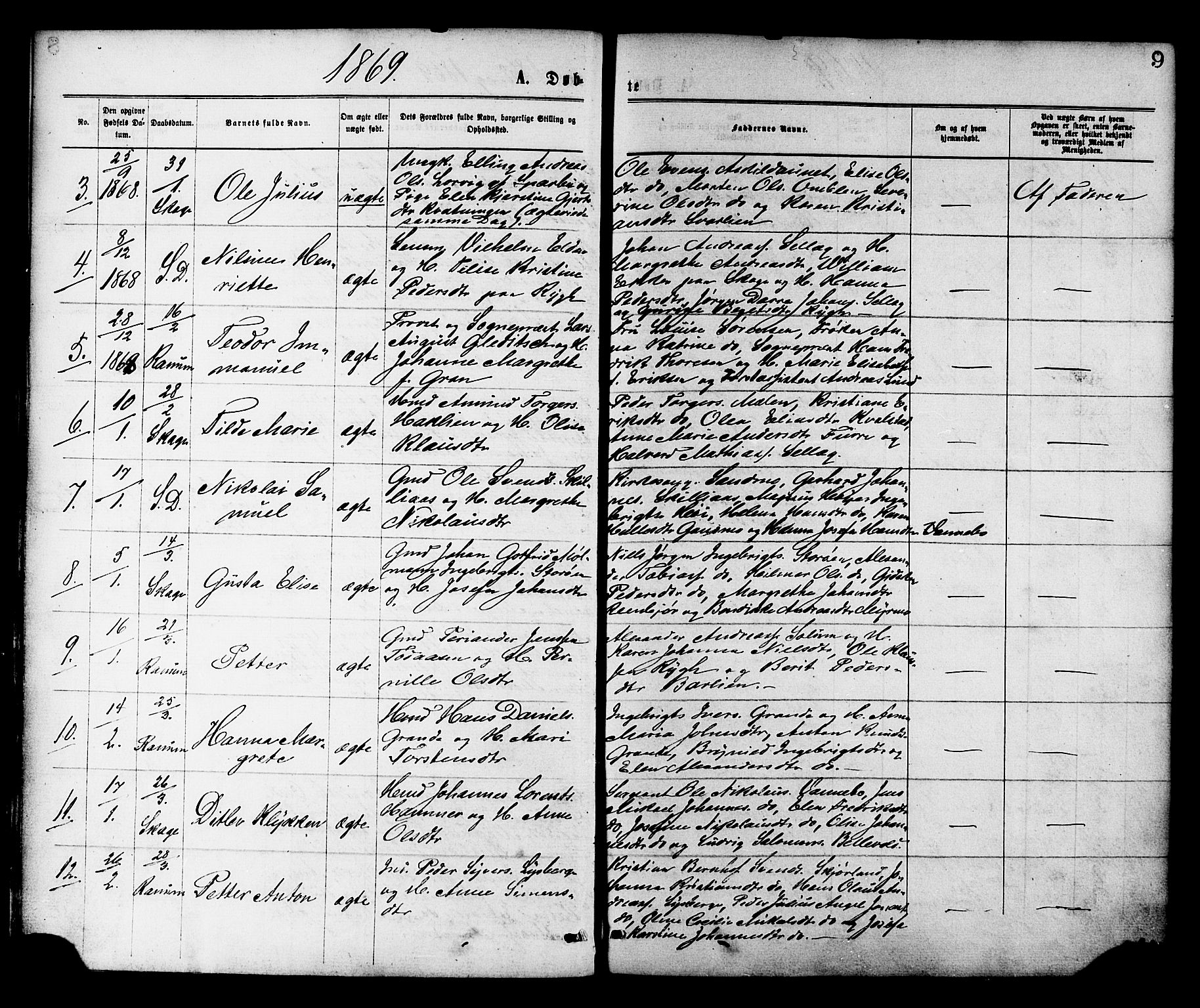 Ministerialprotokoller, klokkerbøker og fødselsregistre - Nord-Trøndelag, SAT/A-1458/764/L0554: Ministerialbok nr. 764A09, 1867-1880, s. 9