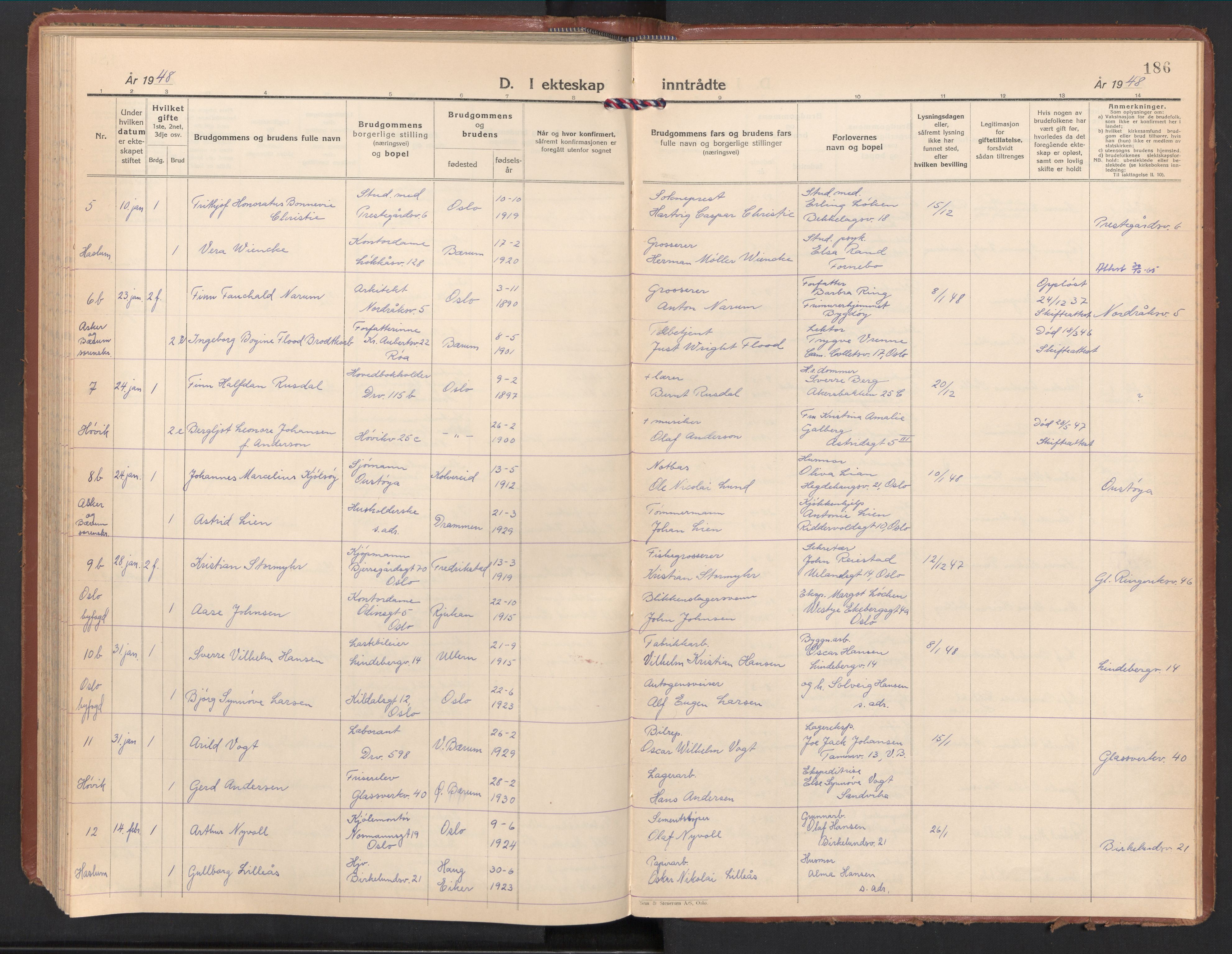 Østre Bærum prestekontor Kirkebøker, AV/SAO-A-10887/F/Fa/L0008: Ministerialbok nr. 8, 1940-1948, s. 186