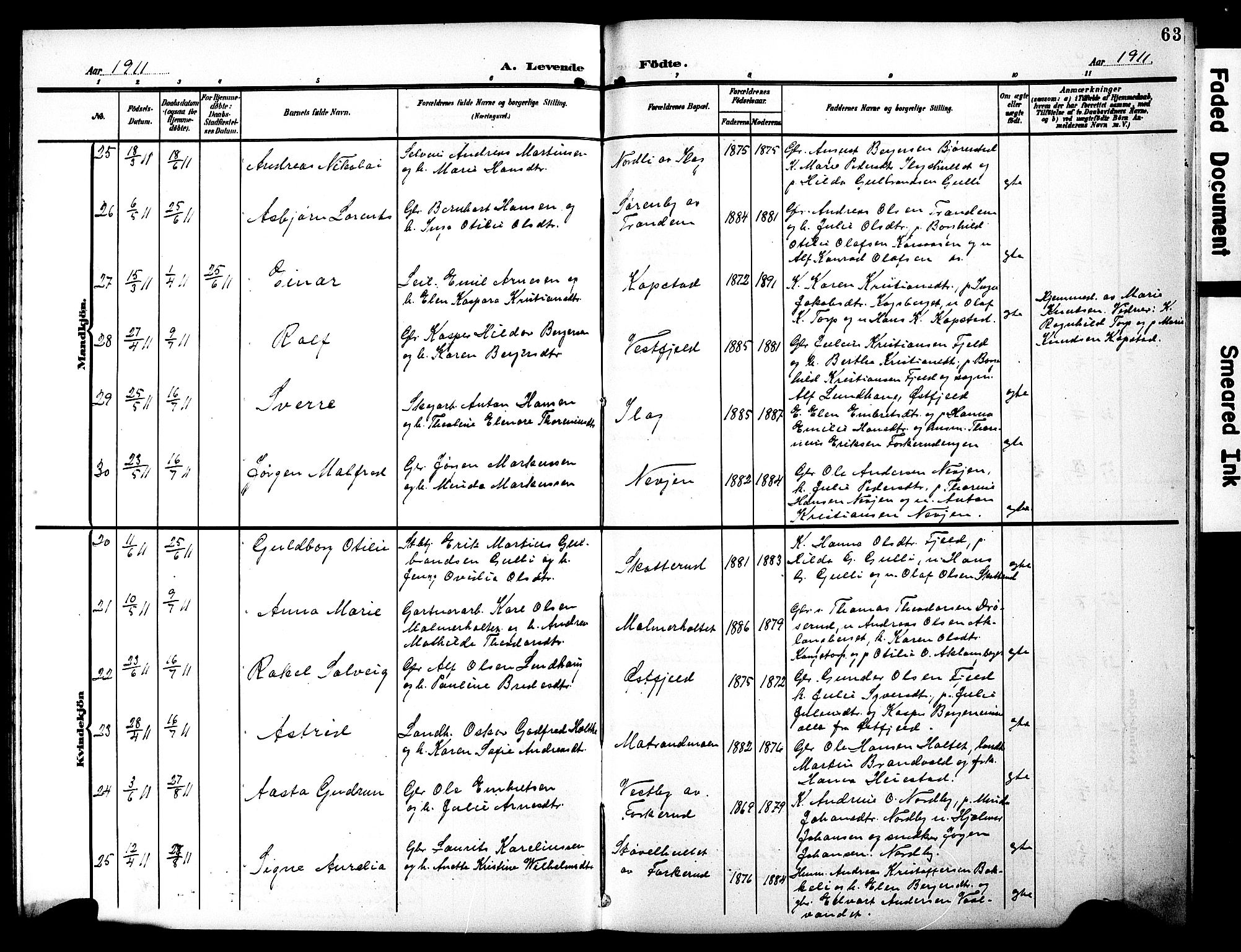 Eidskog prestekontor, AV/SAH-PREST-026/H/Ha/Hab/L0003: Klokkerbok nr. 3, 1904-1919, s. 63