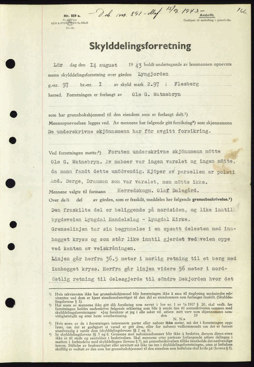 Numedal og Sandsvær sorenskriveri, SAKO/A-128/G/Ga/Gaa/L0055: Pantebok nr. A7, 1943-1944, Dagboknr: 891/1943