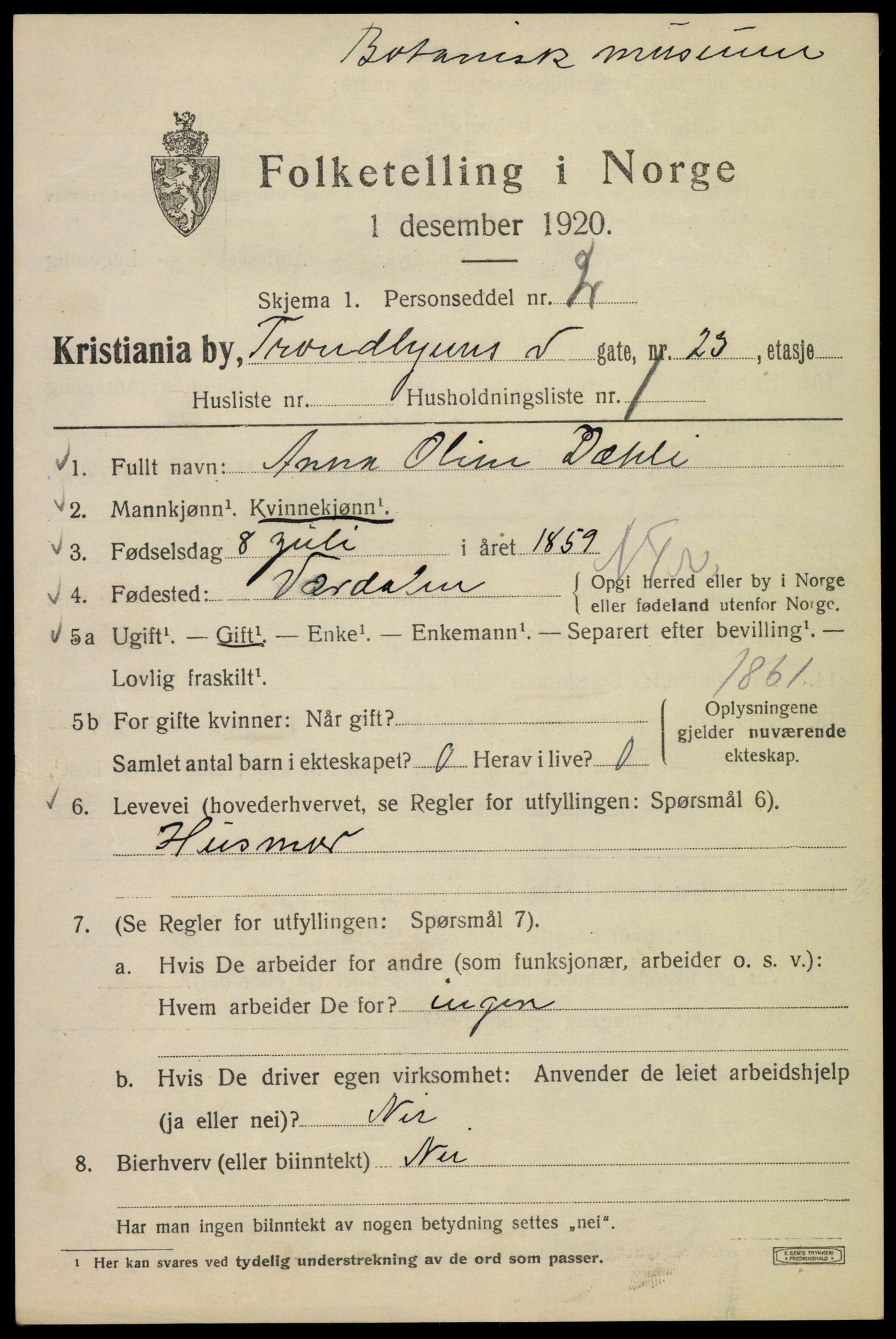 SAO, Folketelling 1920 for 0301 Kristiania kjøpstad, 1920, s. 600213