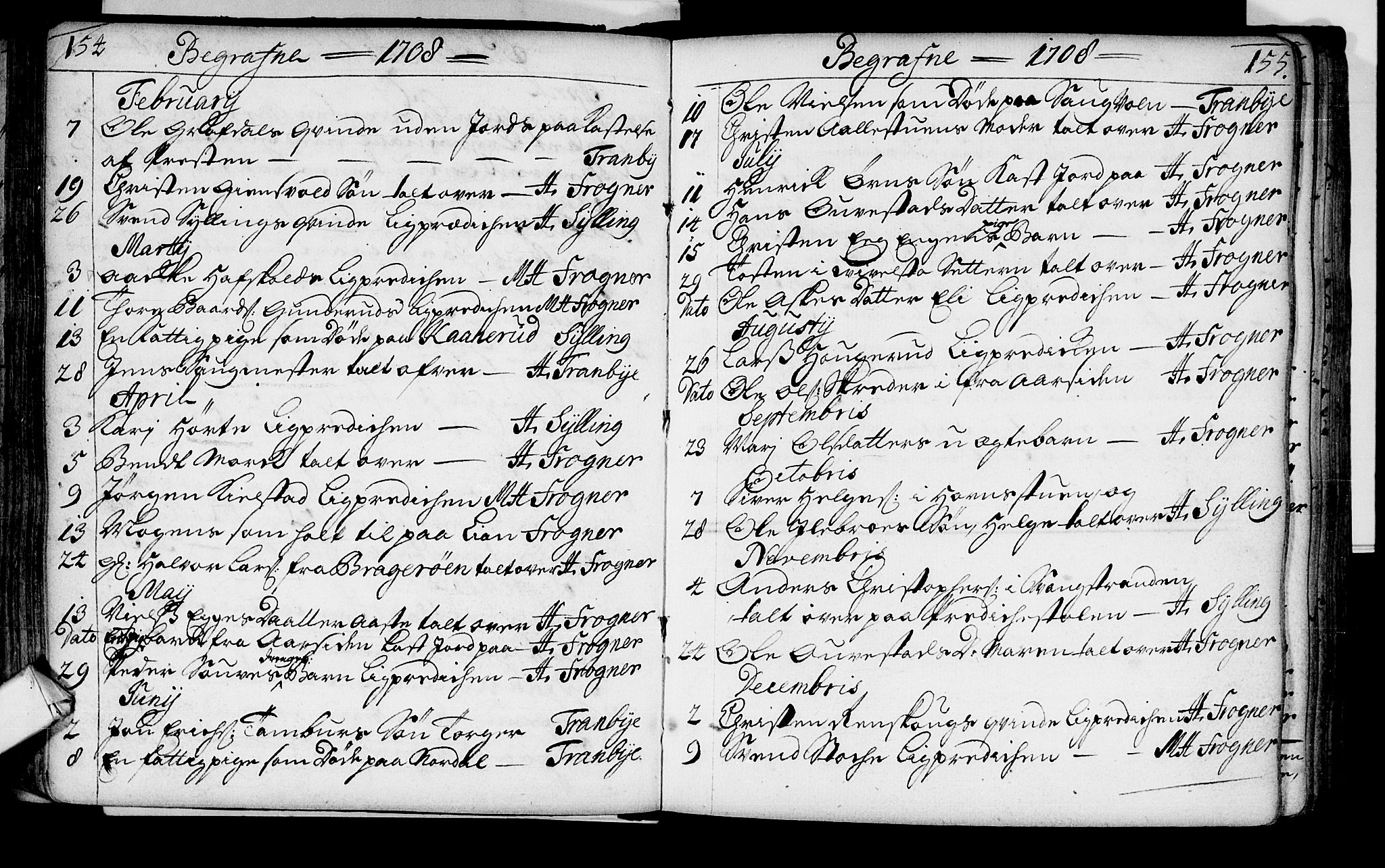 Lier kirkebøker, AV/SAKO-A-230/F/Fa/L0002: Ministerialbok nr. I 2, 1701-1726, s. 154-155