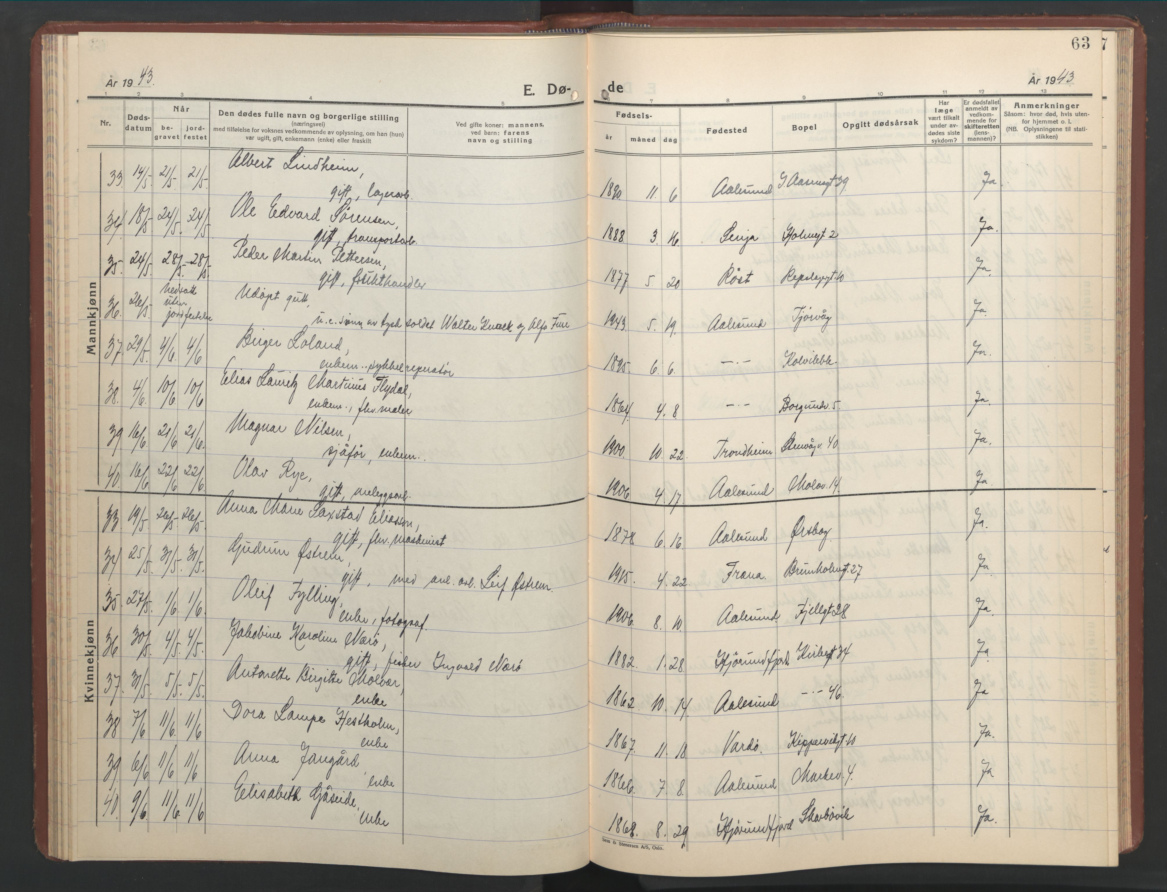 Ministerialprotokoller, klokkerbøker og fødselsregistre - Møre og Romsdal, AV/SAT-A-1454/529/L0478: Klokkerbok nr. 529C15, 1938-1951, s. 63