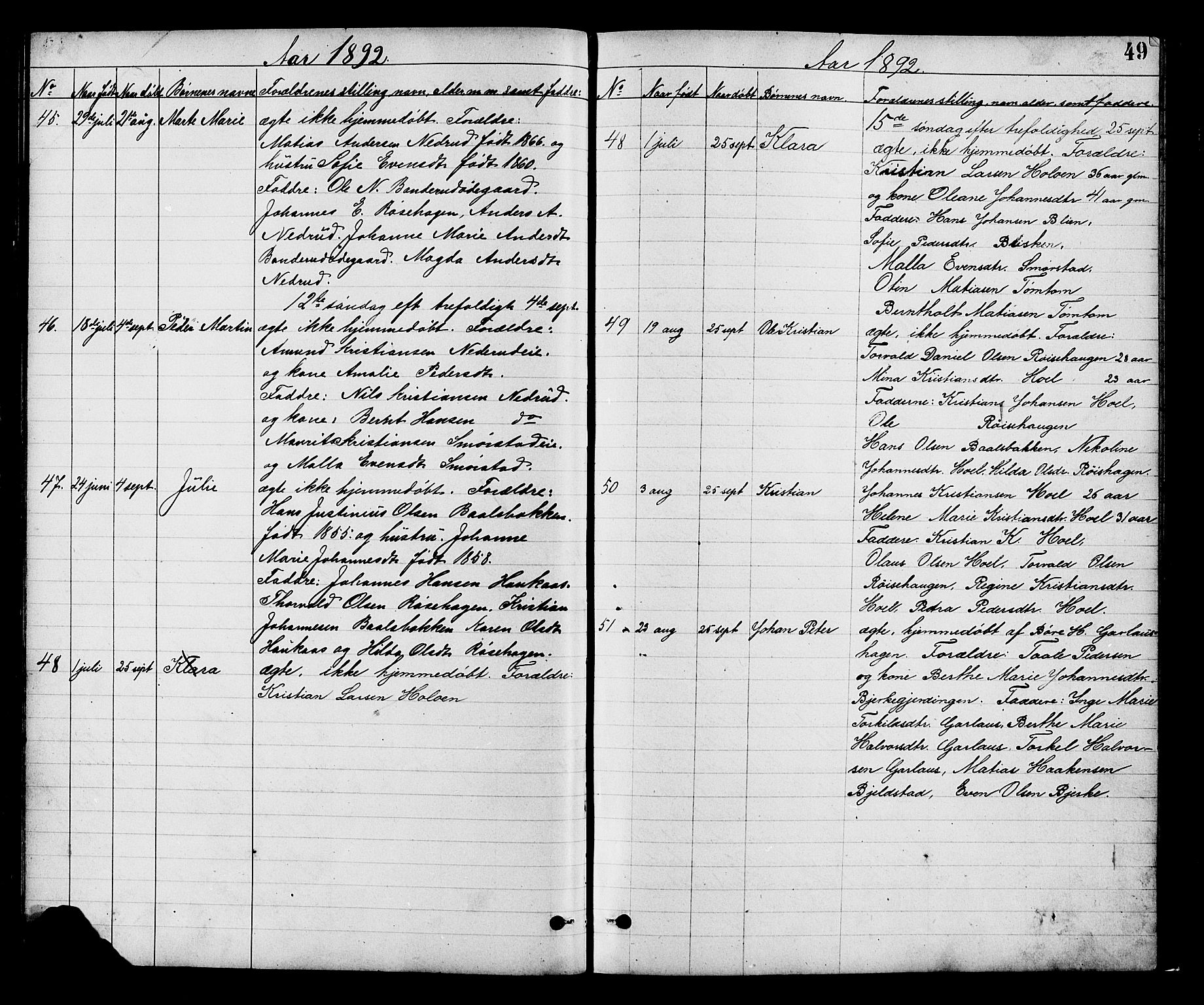 Vestre Toten prestekontor, AV/SAH-PREST-108/H/Ha/Hab/L0008: Klokkerbok nr. 8, 1885-1900, s. 49