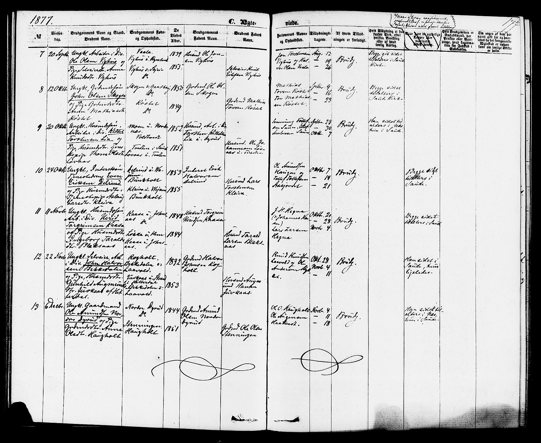 Sauherad kirkebøker, AV/SAKO-A-298/F/Fa/L0008: Ministerialbok nr. I 8, 1873-1886, s. 177