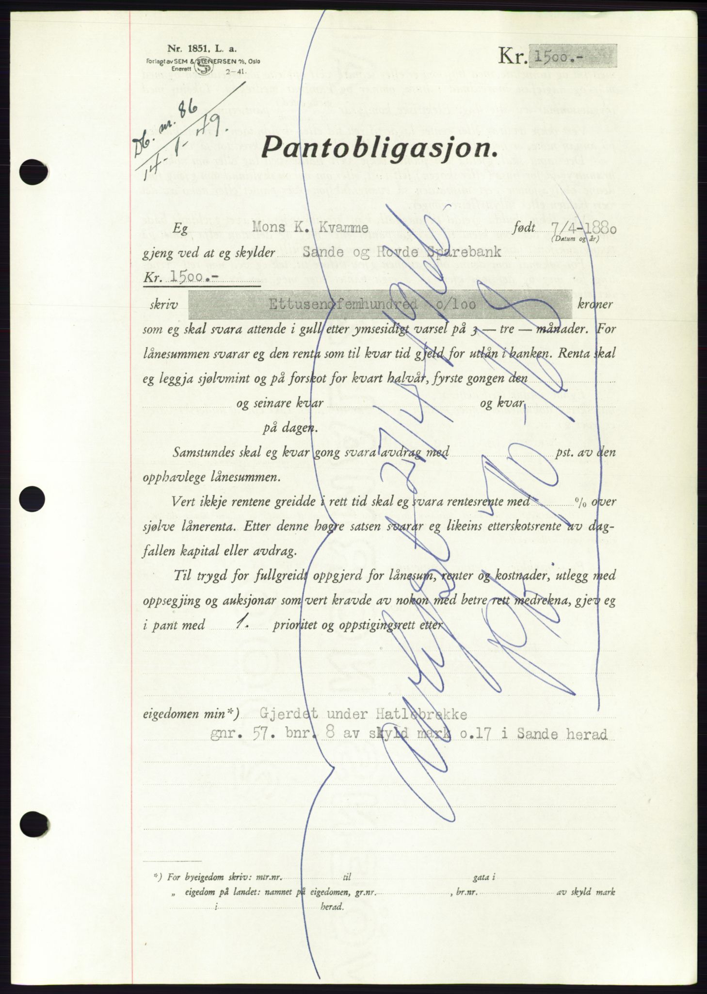 Søre Sunnmøre sorenskriveri, AV/SAT-A-4122/1/2/2C/L0116: Pantebok nr. 4B, 1948-1949, Dagboknr: 86/1949