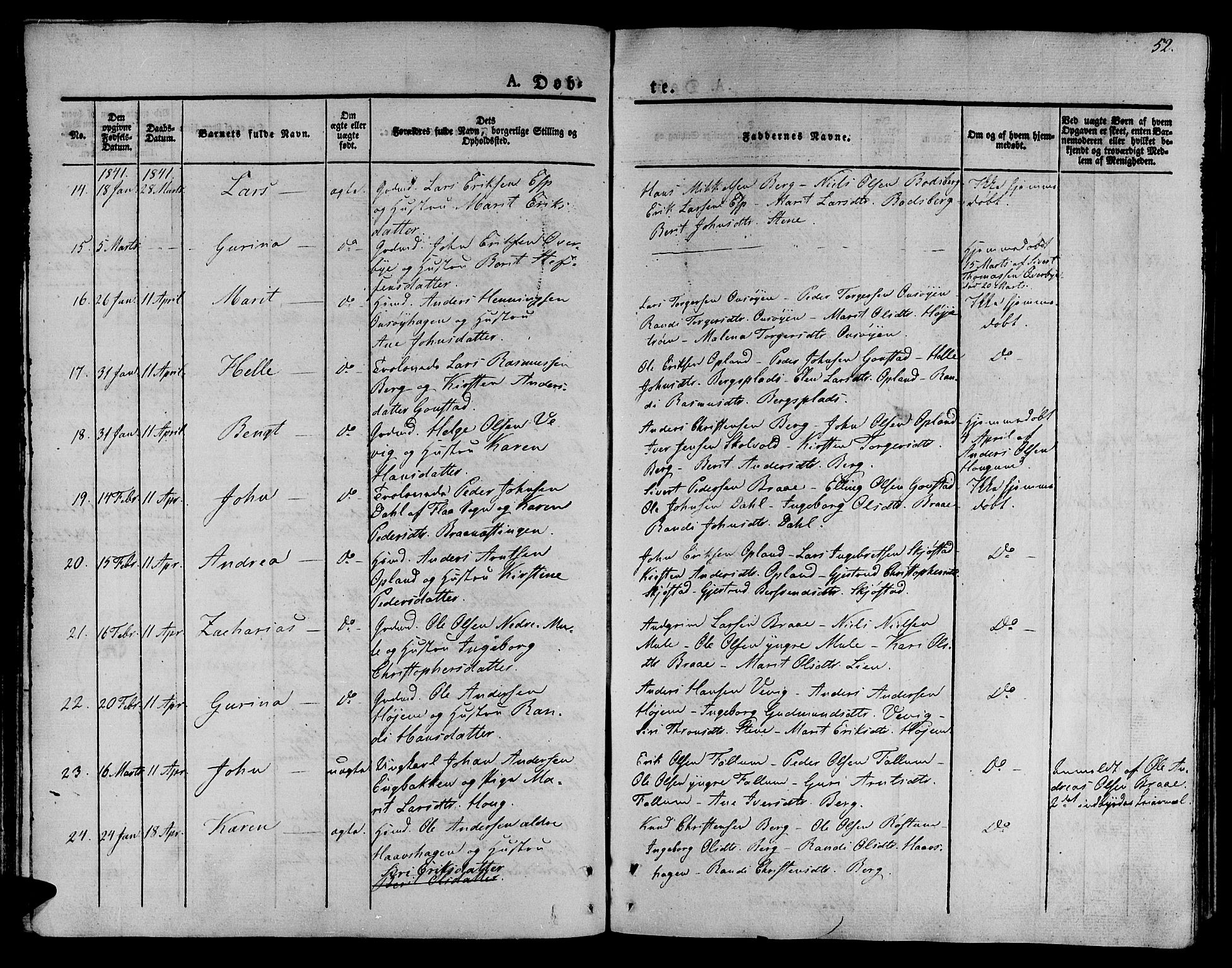 Ministerialprotokoller, klokkerbøker og fødselsregistre - Sør-Trøndelag, SAT/A-1456/612/L0374: Ministerialbok nr. 612A07 /1, 1829-1845, s. 52