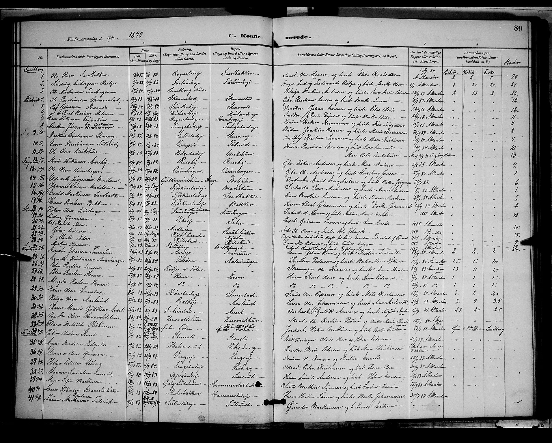 Østre Toten prestekontor, AV/SAH-PREST-104/H/Ha/Hab/L0006: Klokkerbok nr. 6, 1893-1901, s. 89