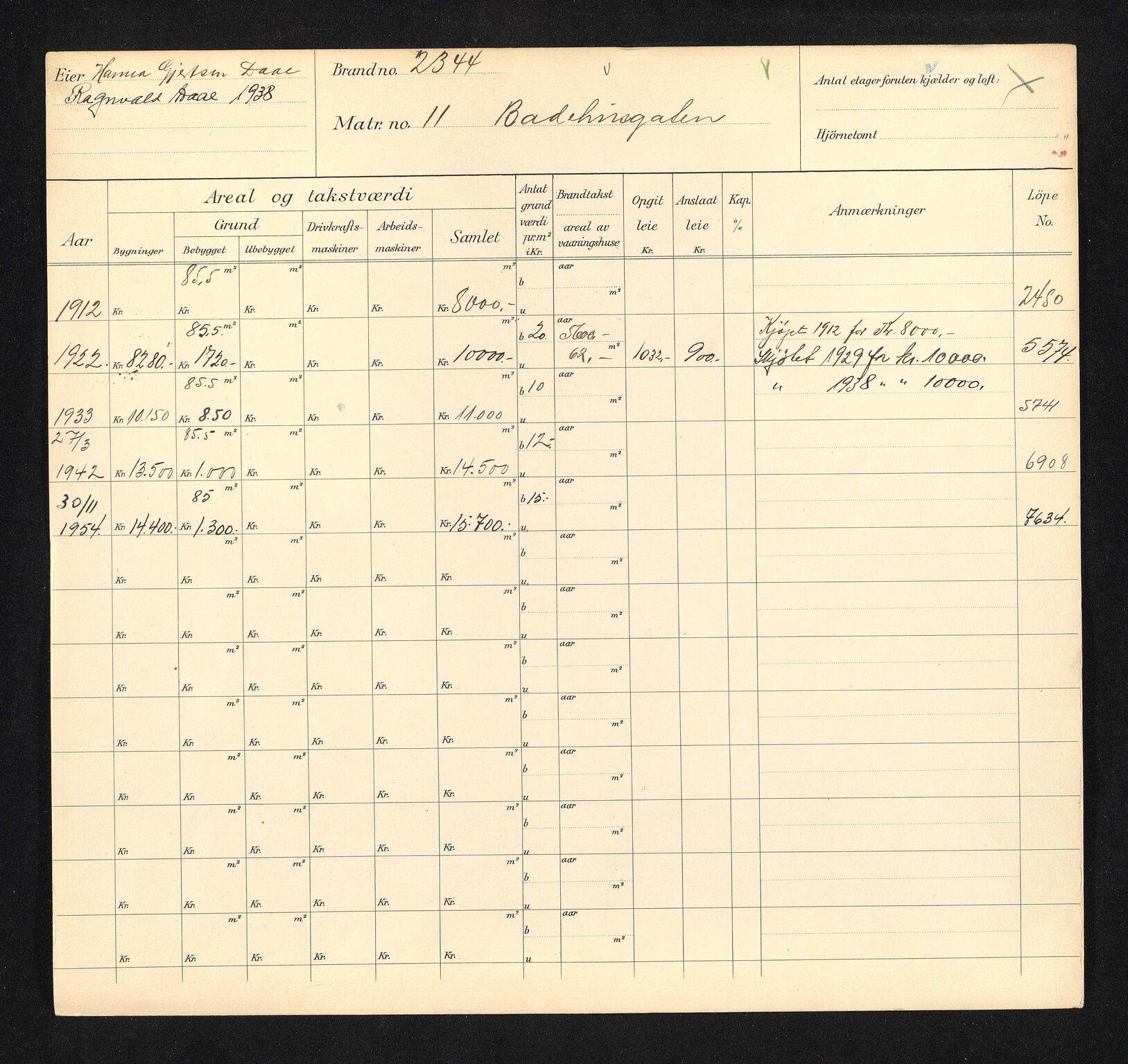 Stavanger kommune. Skattetakstvesenet, BYST/A-0440/F/Fa/Faa/L0003/0006: Skattetakstkort / Badehusgata 9 - 39