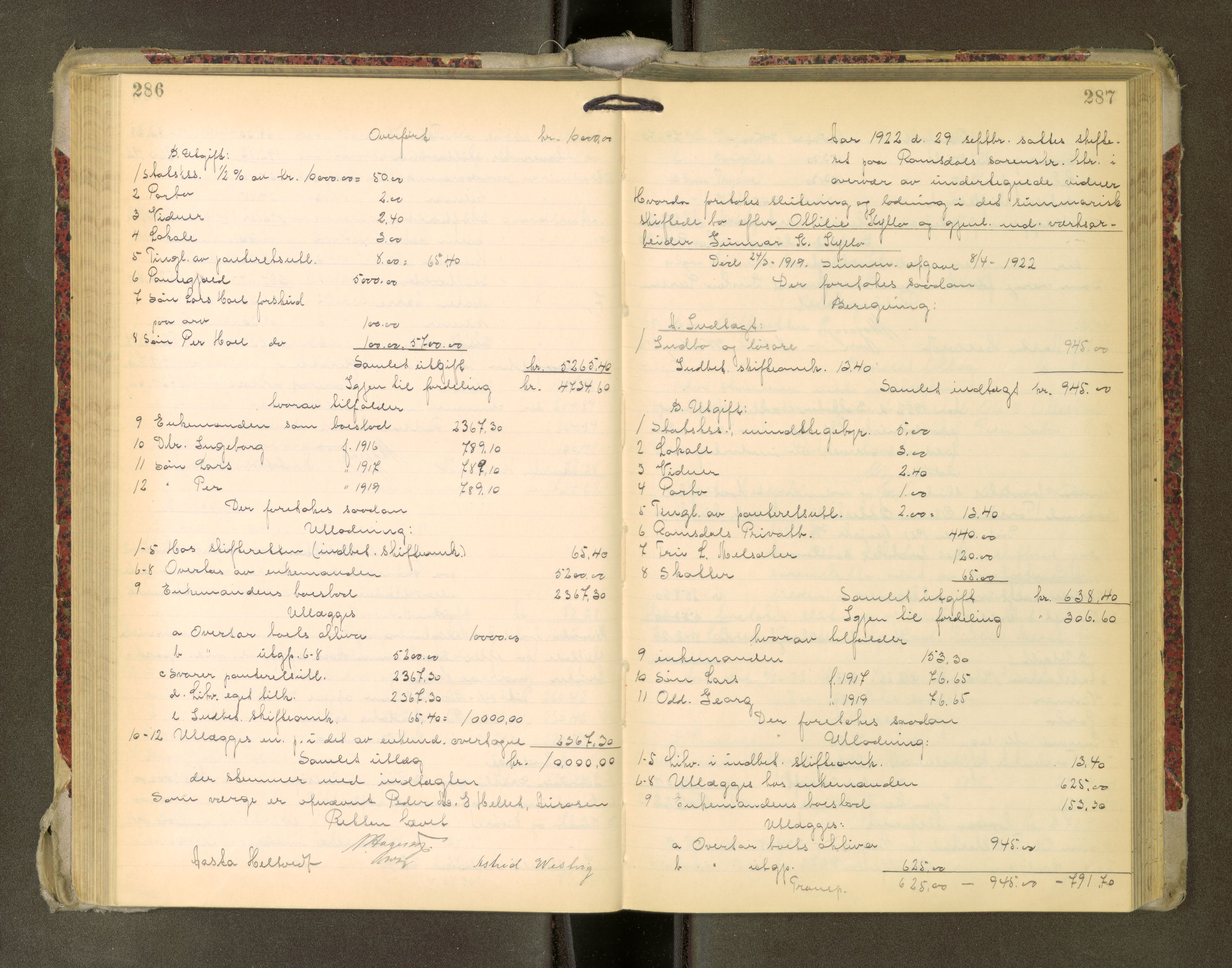 Romsdal sorenskriveri, AV/SAT-A-4149/1/3/3A/L0022: Skifteutlodnings Protokoll, 1920-1924, s. 286-287