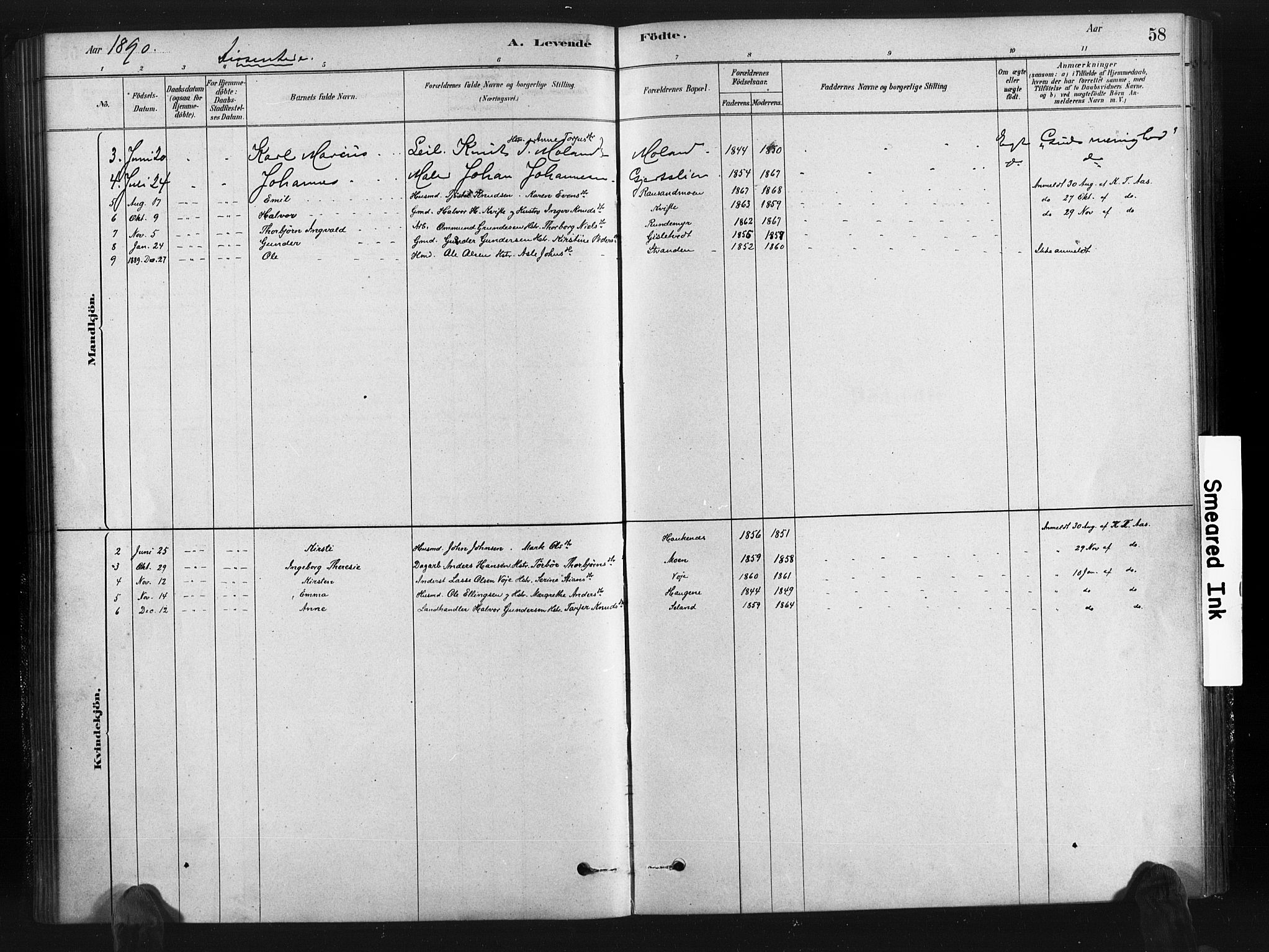 Gjerstad sokneprestkontor, AV/SAK-1111-0014/F/Fa/Fab/L0004: Ministerialbok nr. A 4, 1879-1890, s. 58