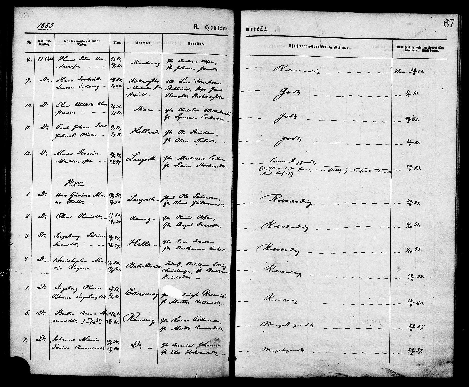 Ministerialprotokoller, klokkerbøker og fødselsregistre - Møre og Romsdal, AV/SAT-A-1454/525/L0373: Ministerialbok nr. 525A03, 1864-1879, s. 67