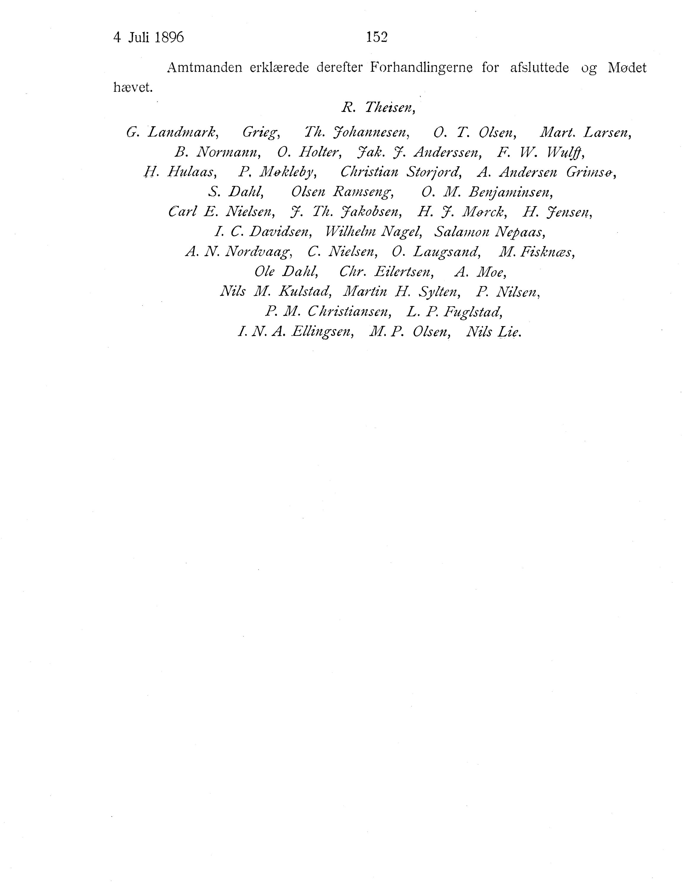 Nordland Fylkeskommune. Fylkestinget, AIN/NFK-17/176/A/Ac/L0019: Fylkestingsforhandlinger 1896, 1896