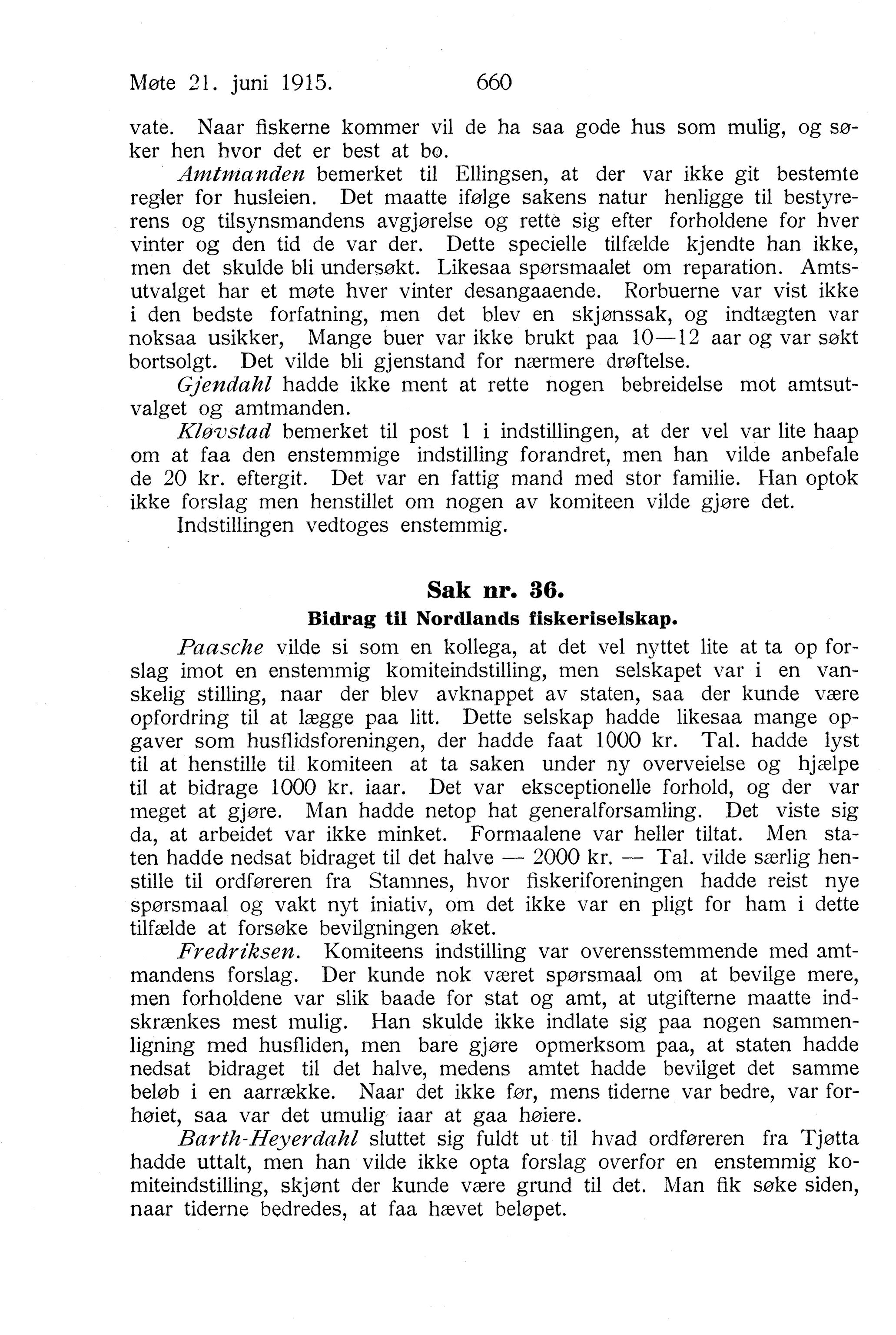 Nordland Fylkeskommune. Fylkestinget, AIN/NFK-17/176/A/Ac/L0038: Fylkestingsforhandlinger 1915, 1915