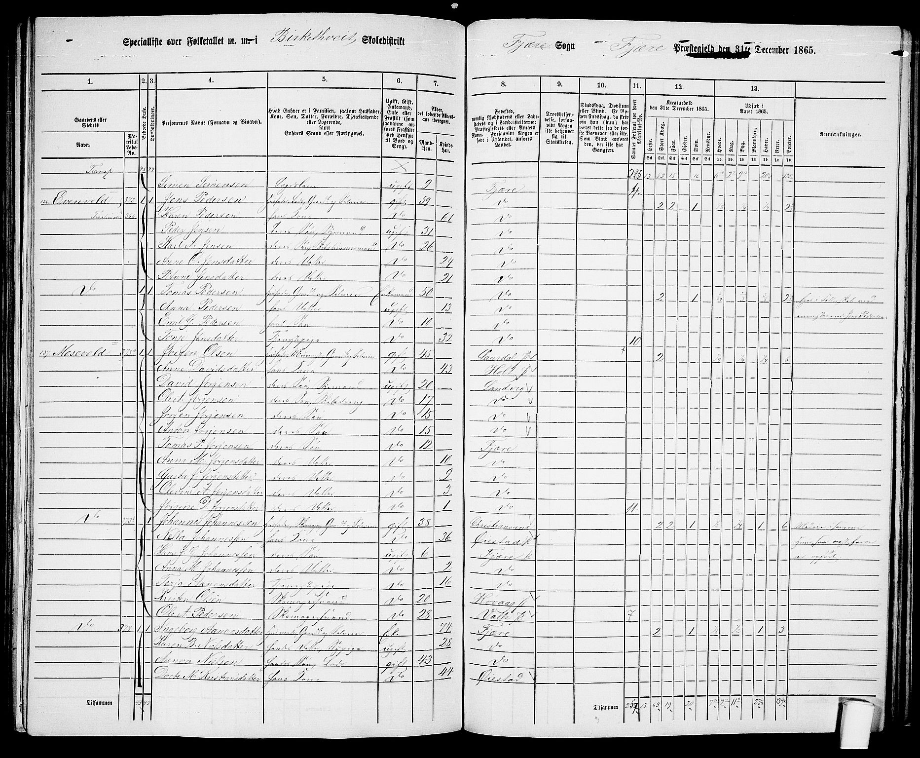 RA, Folketelling 1865 for 0923L Fjære prestegjeld, Fjære sokn, 1865, s. 137