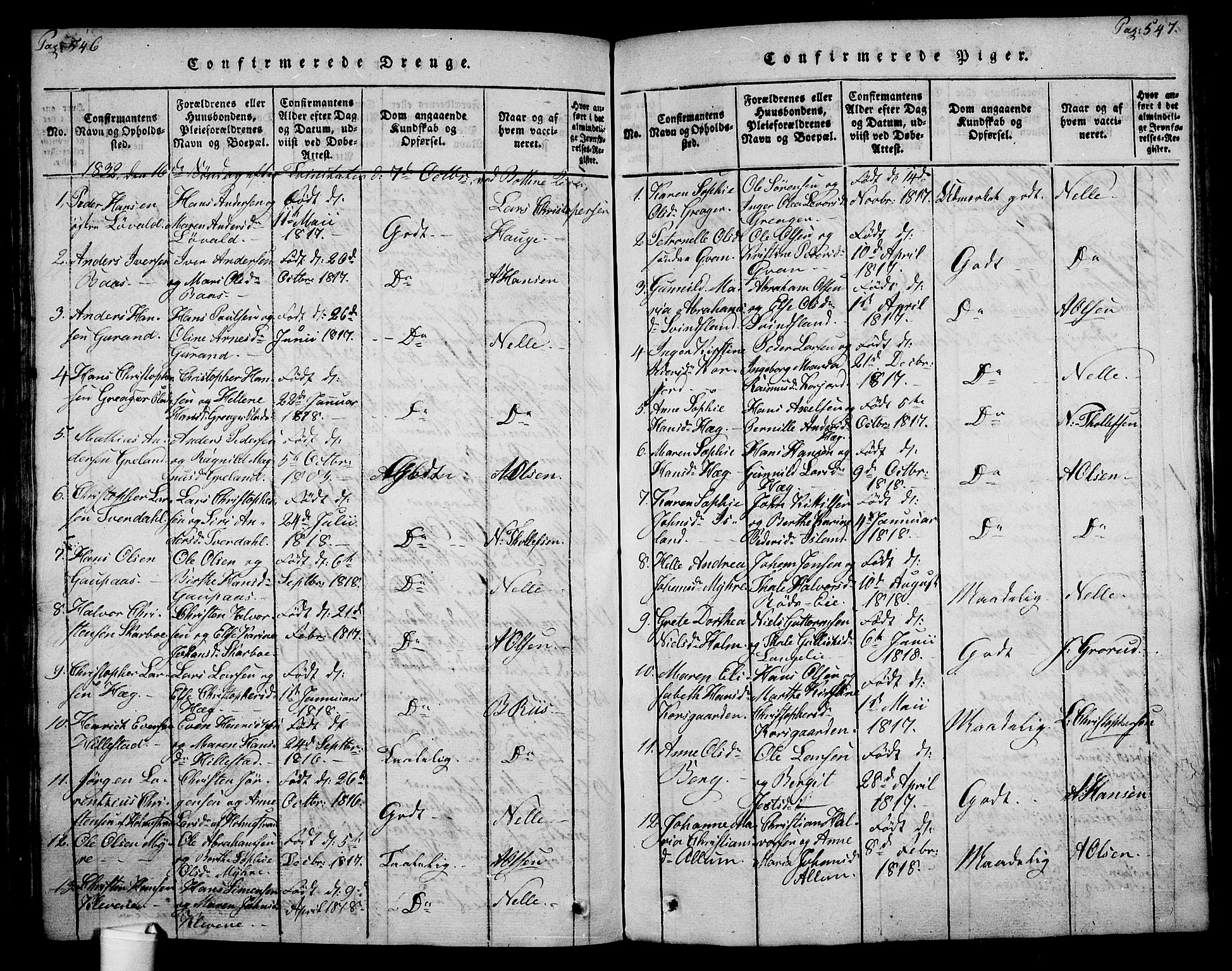 Botne kirkebøker, AV/SAKO-A-340/F/Fa/L0005: Ministerialbok nr. I 5, 1814-1836, s. 546-547
