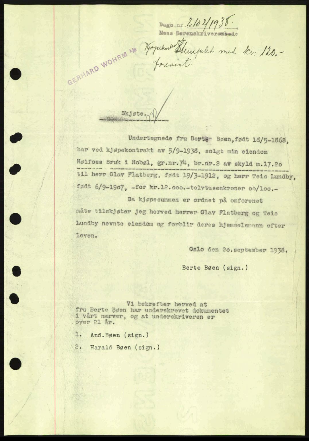 Moss sorenskriveri, SAO/A-10168: Pantebok nr. A5, 1938-1939, Dagboknr: 2102/1938