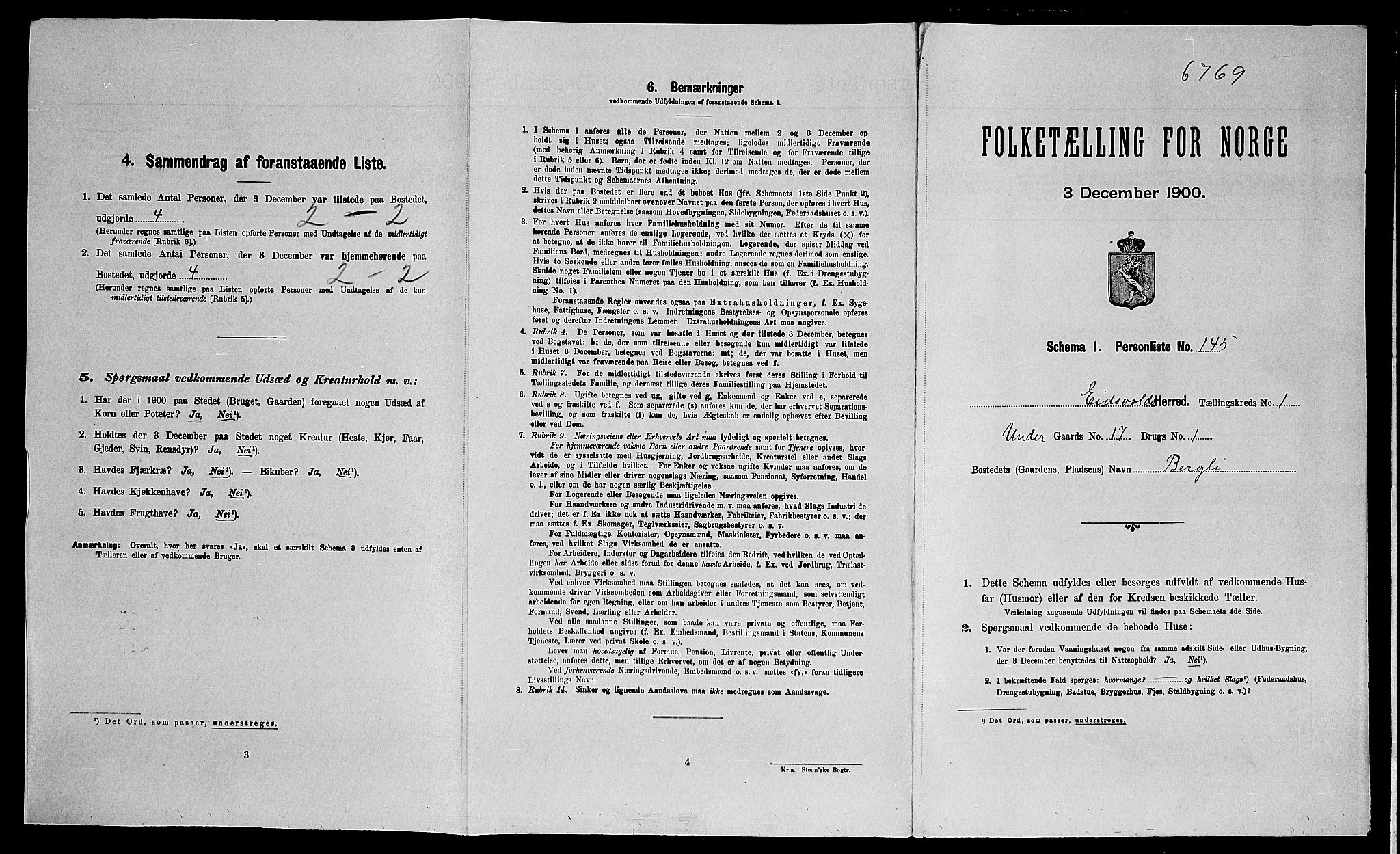 SAO, Folketelling 1900 for 0237 Eidsvoll herred, 1900