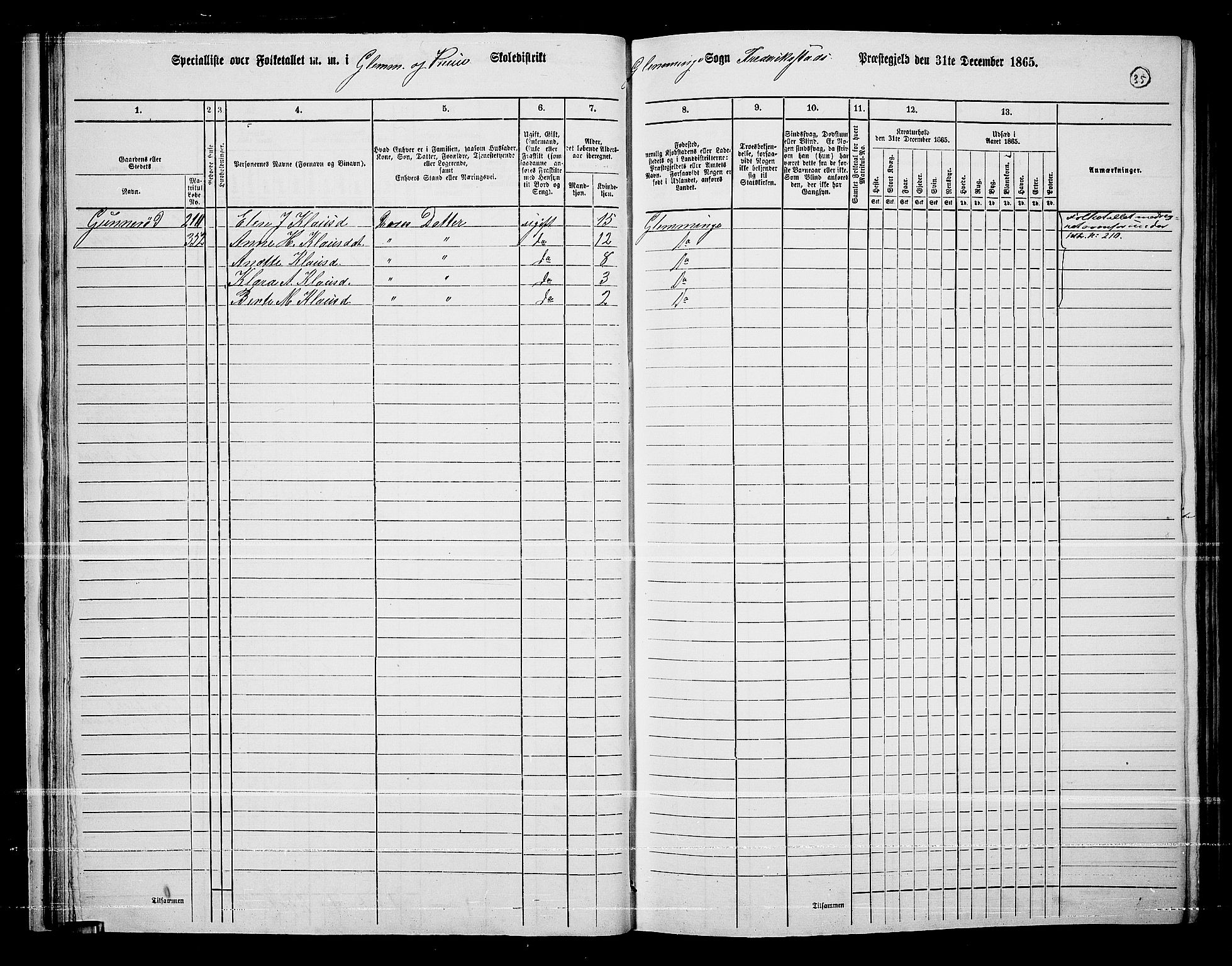 RA, Folketelling 1865 for 0132L Fredrikstad prestegjeld, Glemmen sokn, 1865, s. 37