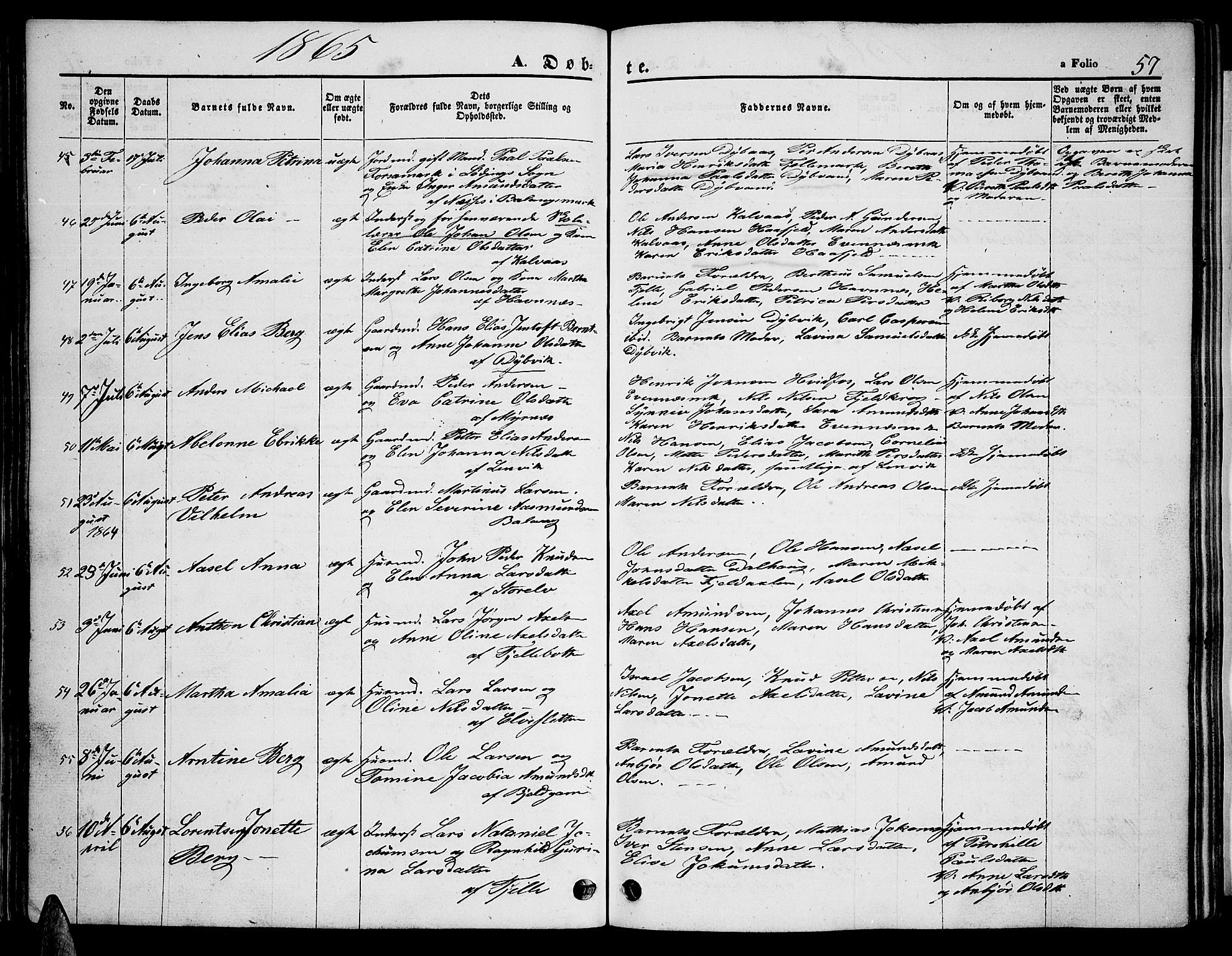 Ministerialprotokoller, klokkerbøker og fødselsregistre - Nordland, AV/SAT-A-1459/863/L0912: Klokkerbok nr. 863C02, 1858-1876, s. 57