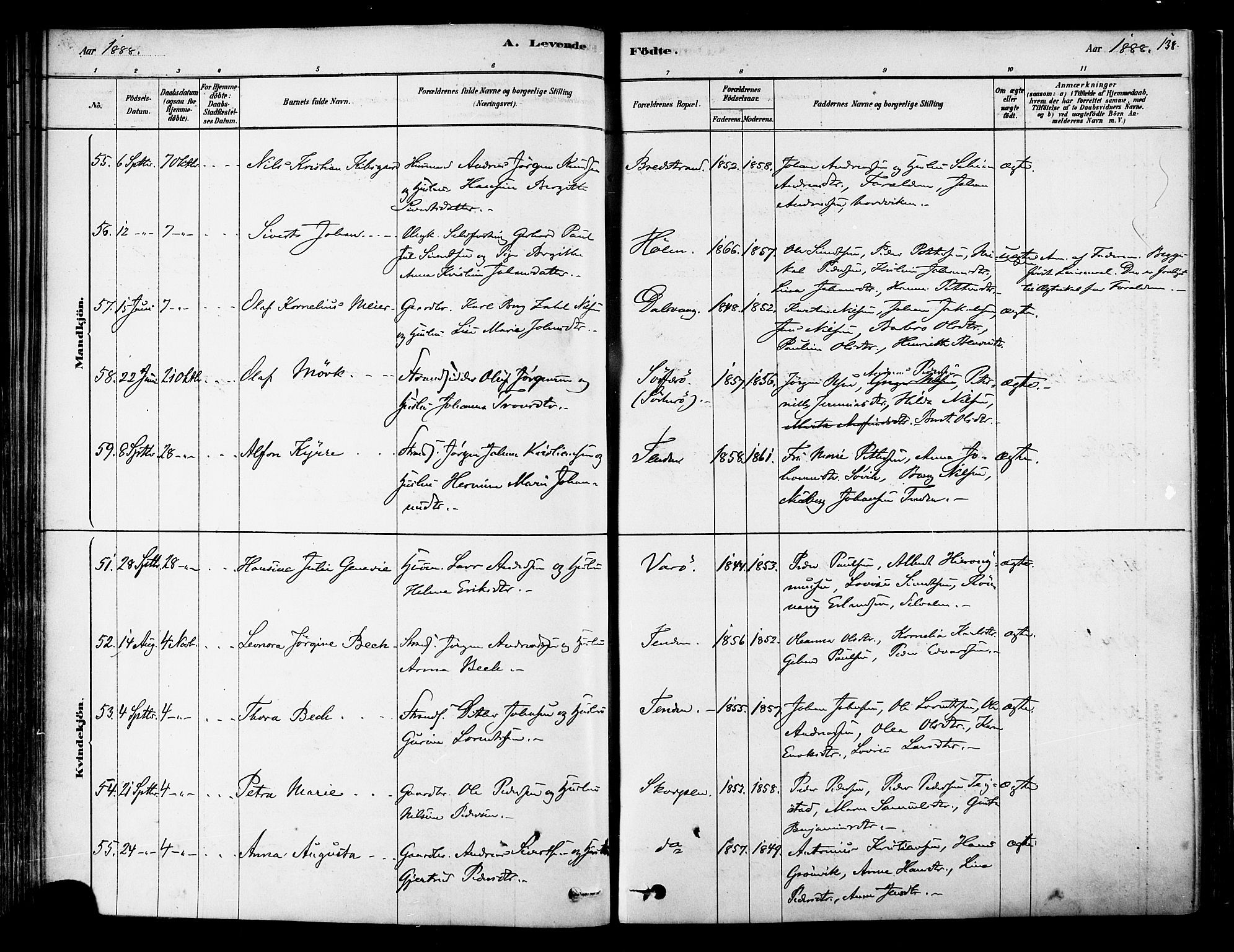 Ministerialprotokoller, klokkerbøker og fødselsregistre - Nordland, AV/SAT-A-1459/834/L0507: Ministerialbok nr. 834A05, 1878-1892, s. 138