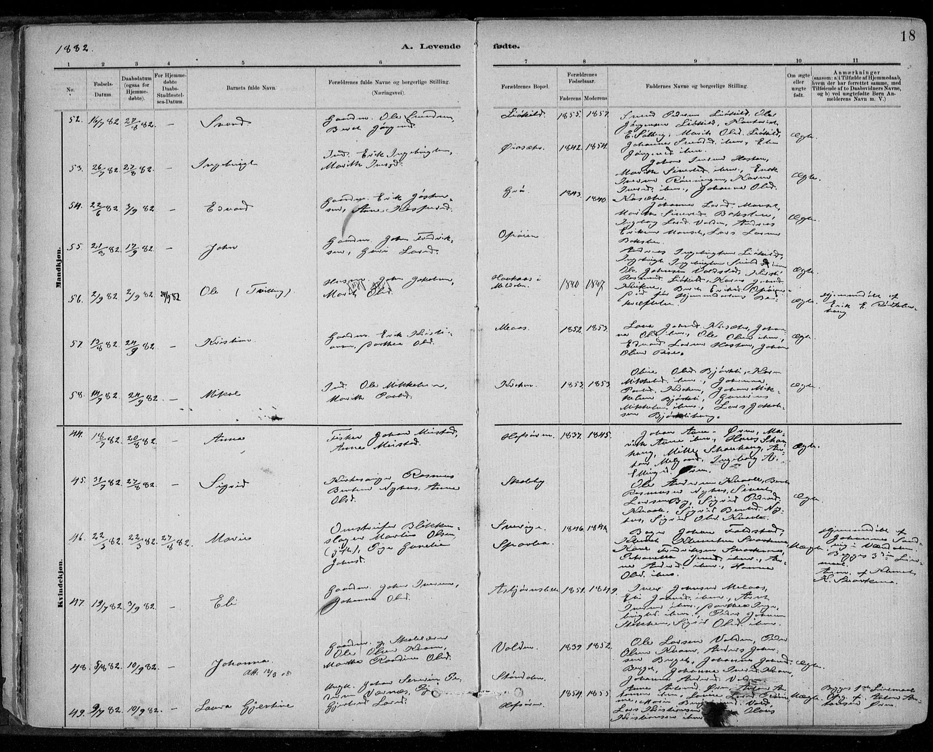 Ministerialprotokoller, klokkerbøker og fødselsregistre - Sør-Trøndelag, AV/SAT-A-1456/668/L0809: Ministerialbok nr. 668A09, 1881-1895, s. 18