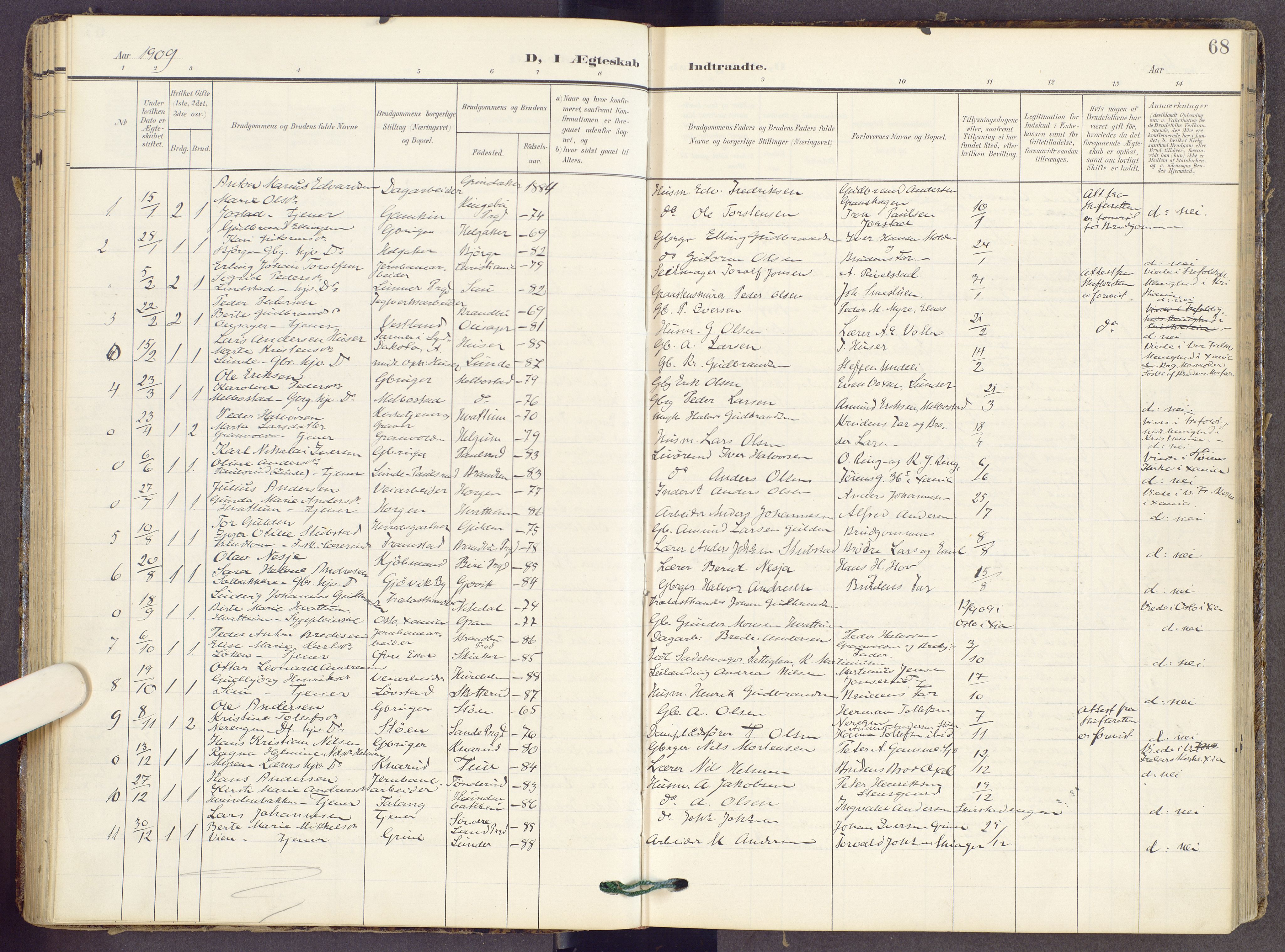 Gran prestekontor, AV/SAH-PREST-112/H/Ha/Haa/L0022: Ministerialbok nr. 22, 1908-1918, s. 68