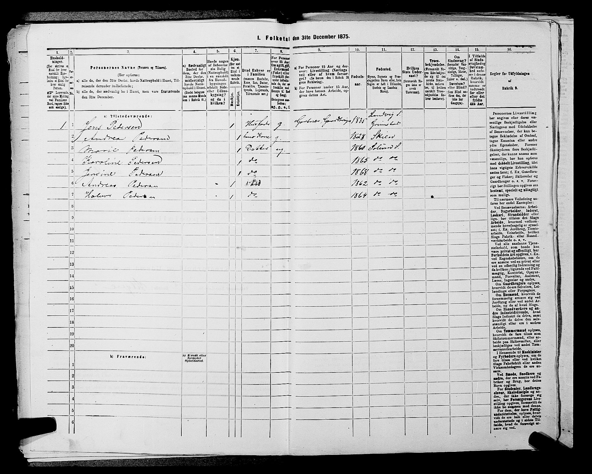 SAKO, Folketelling 1875 for 0818P Solum prestegjeld, 1875, s. 465