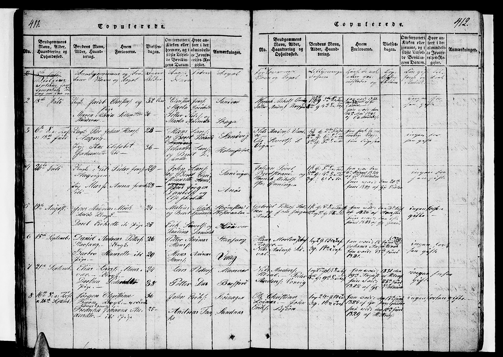 Ministerialprotokoller, klokkerbøker og fødselsregistre - Nordland, AV/SAT-A-1459/834/L0510: Klokkerbok nr. 834C01, 1820-1847, s. 411-412