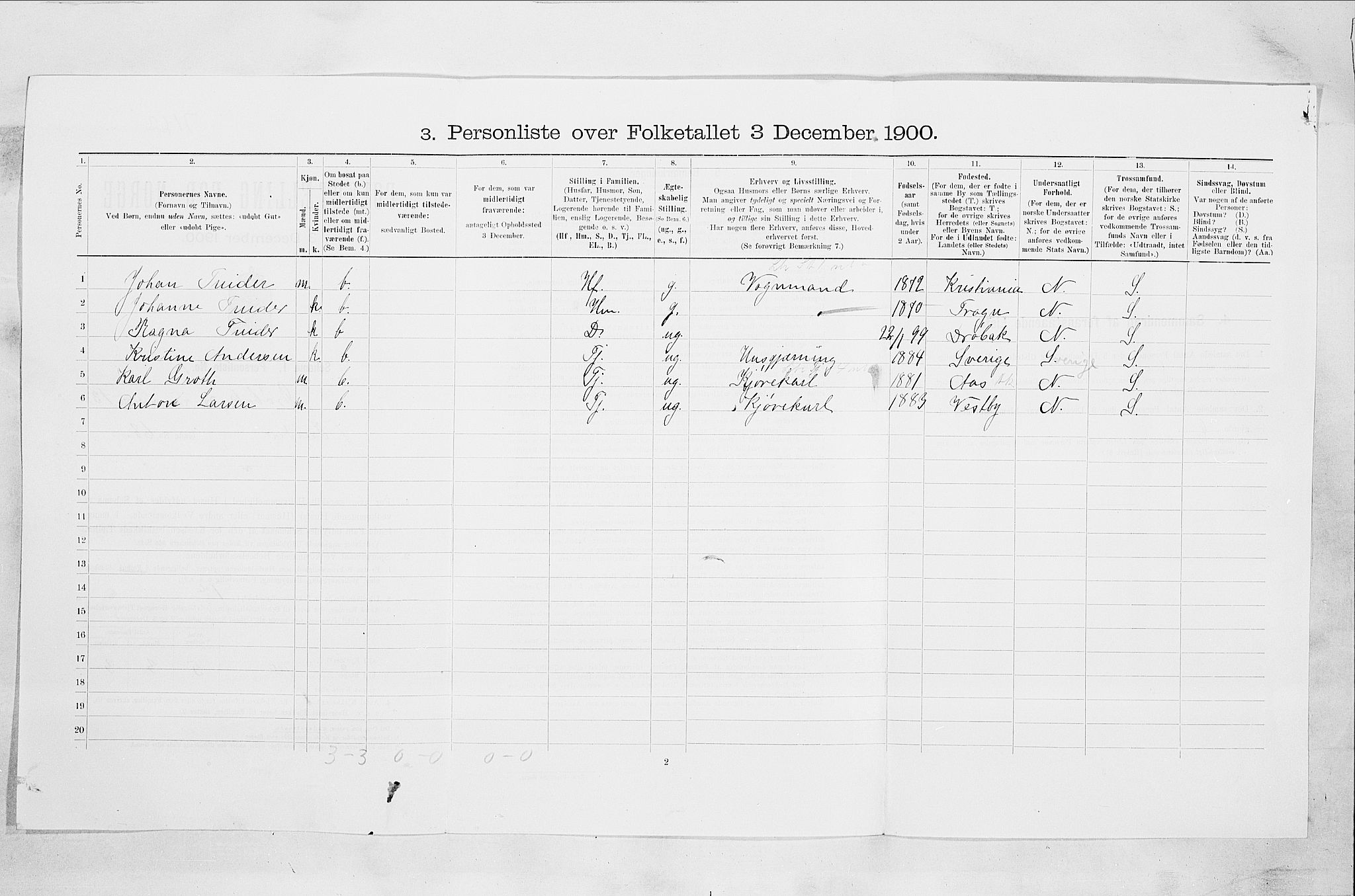 SAO, Folketelling 1900 for 0203 Drøbak kjøpstad, 1900