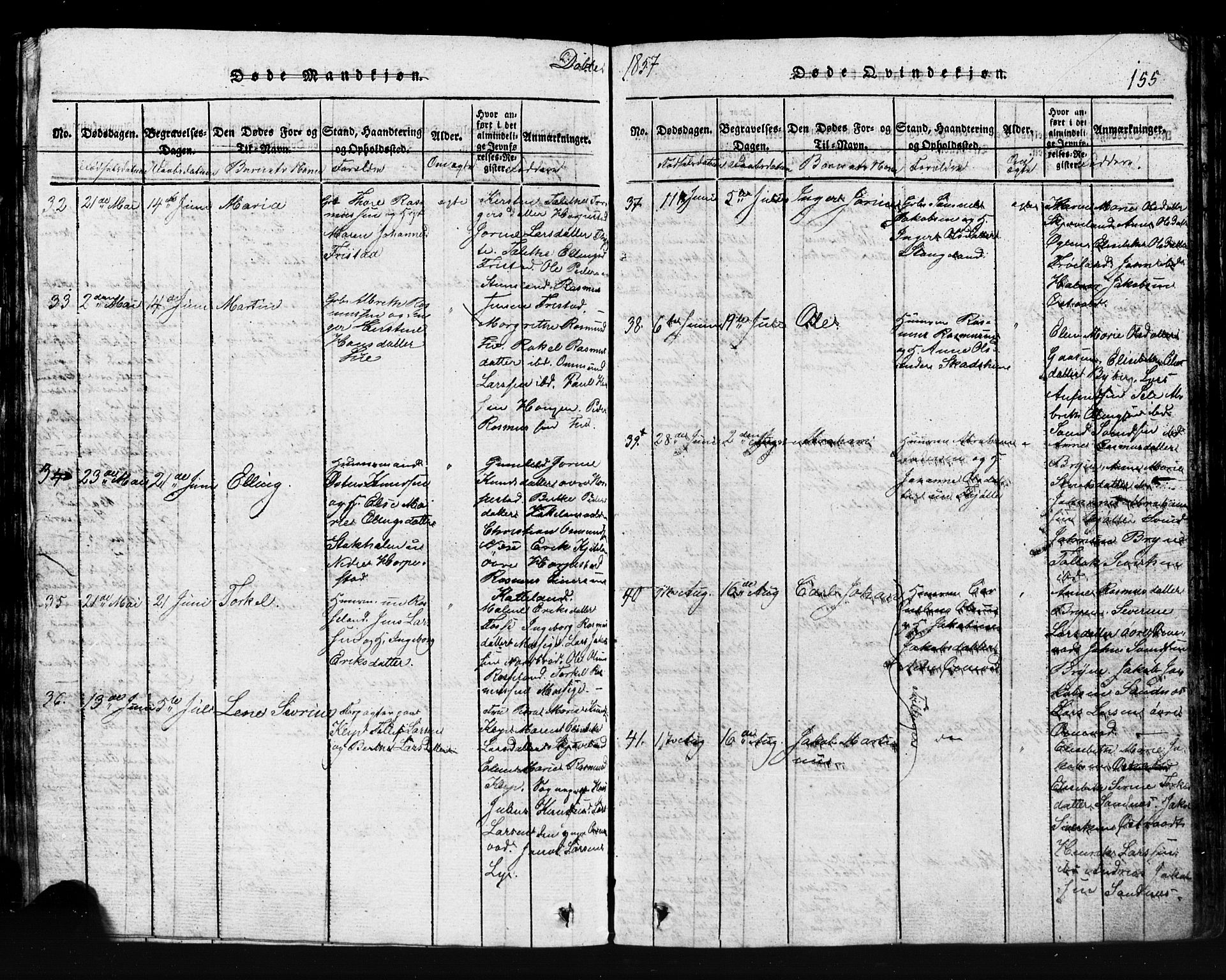 Klepp sokneprestkontor, AV/SAST-A-101803/001/3/30BB/L0001: Klokkerbok nr.  B 1, 1816-1859, s. 155