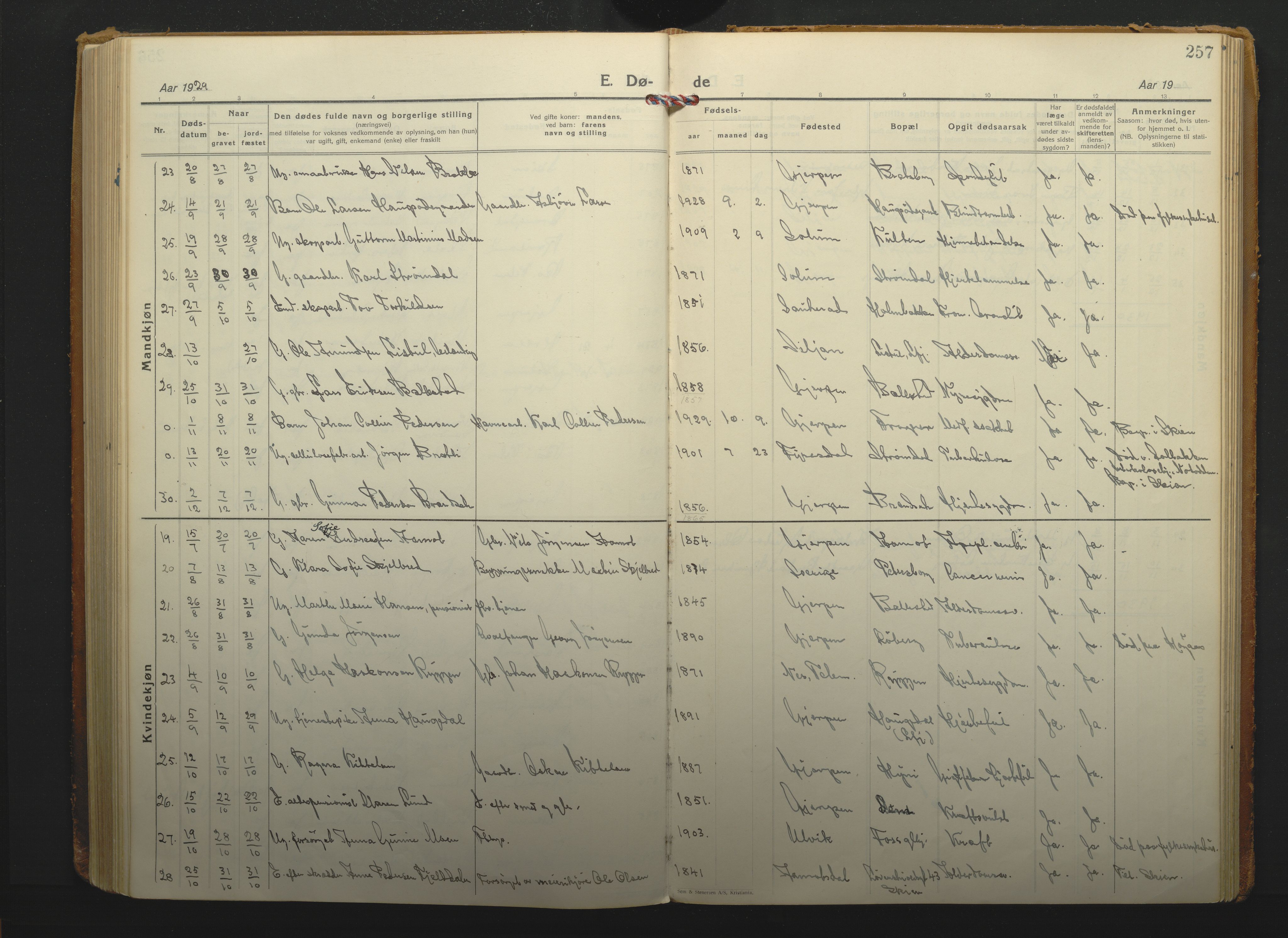 Gjerpen kirkebøker, SAKO/A-265/F/Fa/L0014: Ministerialbok nr. I 14, 1925-1938, s. 257