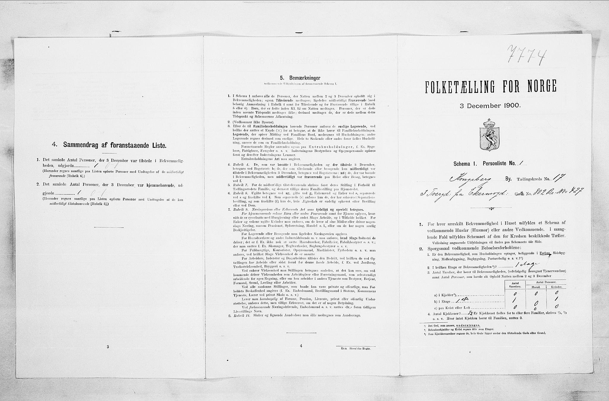 RA, Folketelling 1900 for 0604 Kongsberg kjøpstad, 1900, s. 3380